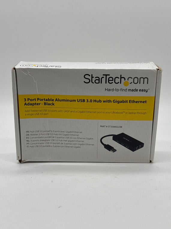 StarTech 3-Port Portable Aluminum USB 3.0 Hub Gigabit Ethernet Adapter Black