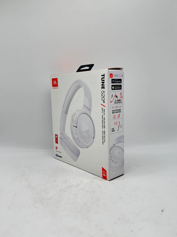 New In Box JBL Tune 520BT On-Ear Wireless Headphone White Up to 57H Battery Life