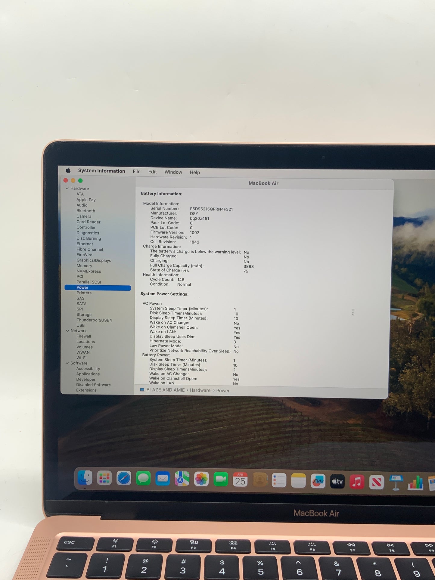 2020  Apple MacBook Air 13" Core i3 8GB RAM 256GB SSD Rose Gold A2179