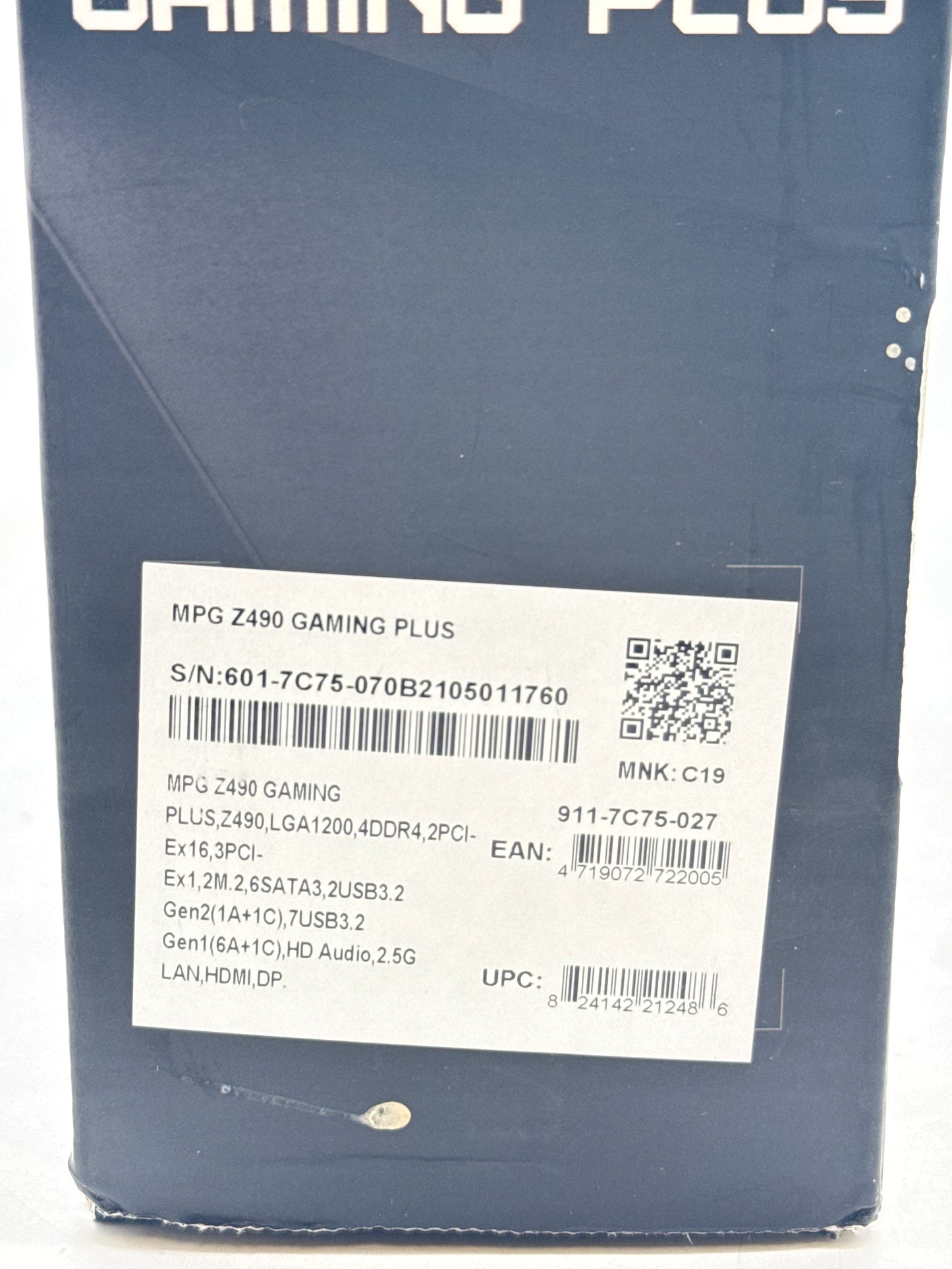 MSI MPG Z490 Gaming Plus LGA 1200 Motherboard - Not Working - Parts