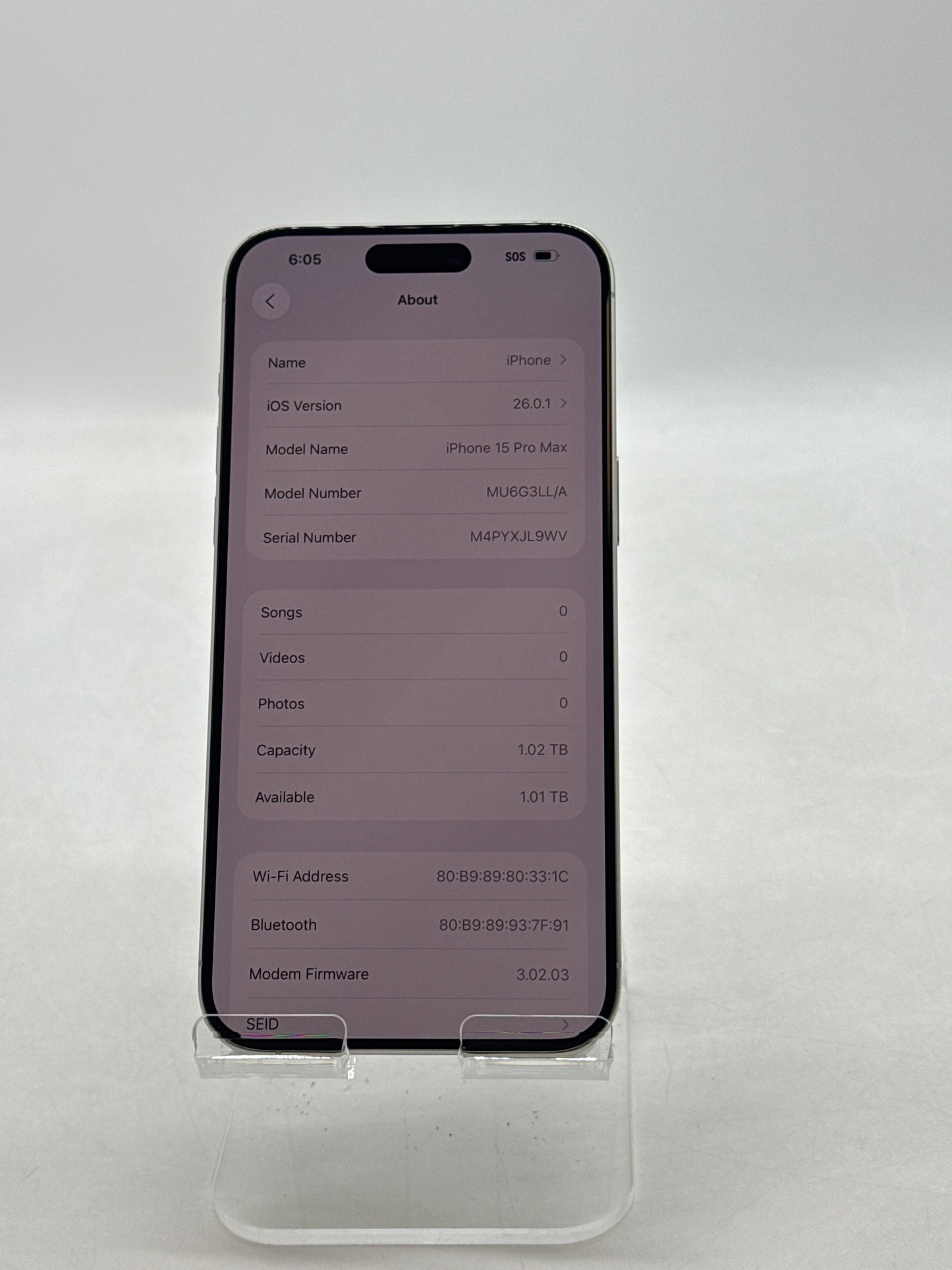 AT&T Apple iPhone 15 Pro Max 6.7" A2849 1TB White Titanium 87% Battery Health