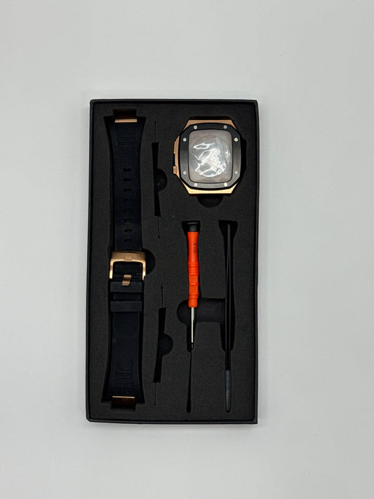 Luxury Stainless Steel Case Rubber Band Mod Kit For Apple Watch 44mm