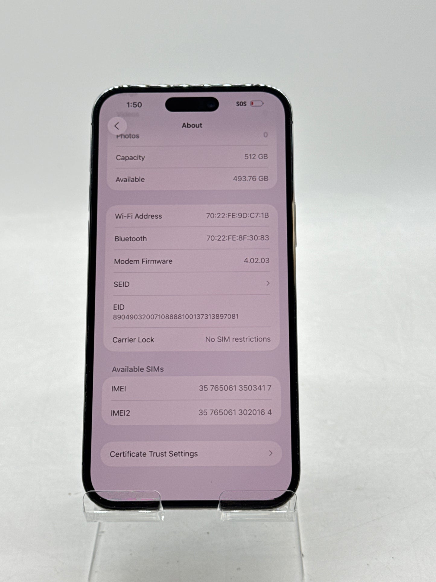 Unlocked Apple iPhone 14 Pro Max A2651 512GB Deep Purple 80% Battery Health
