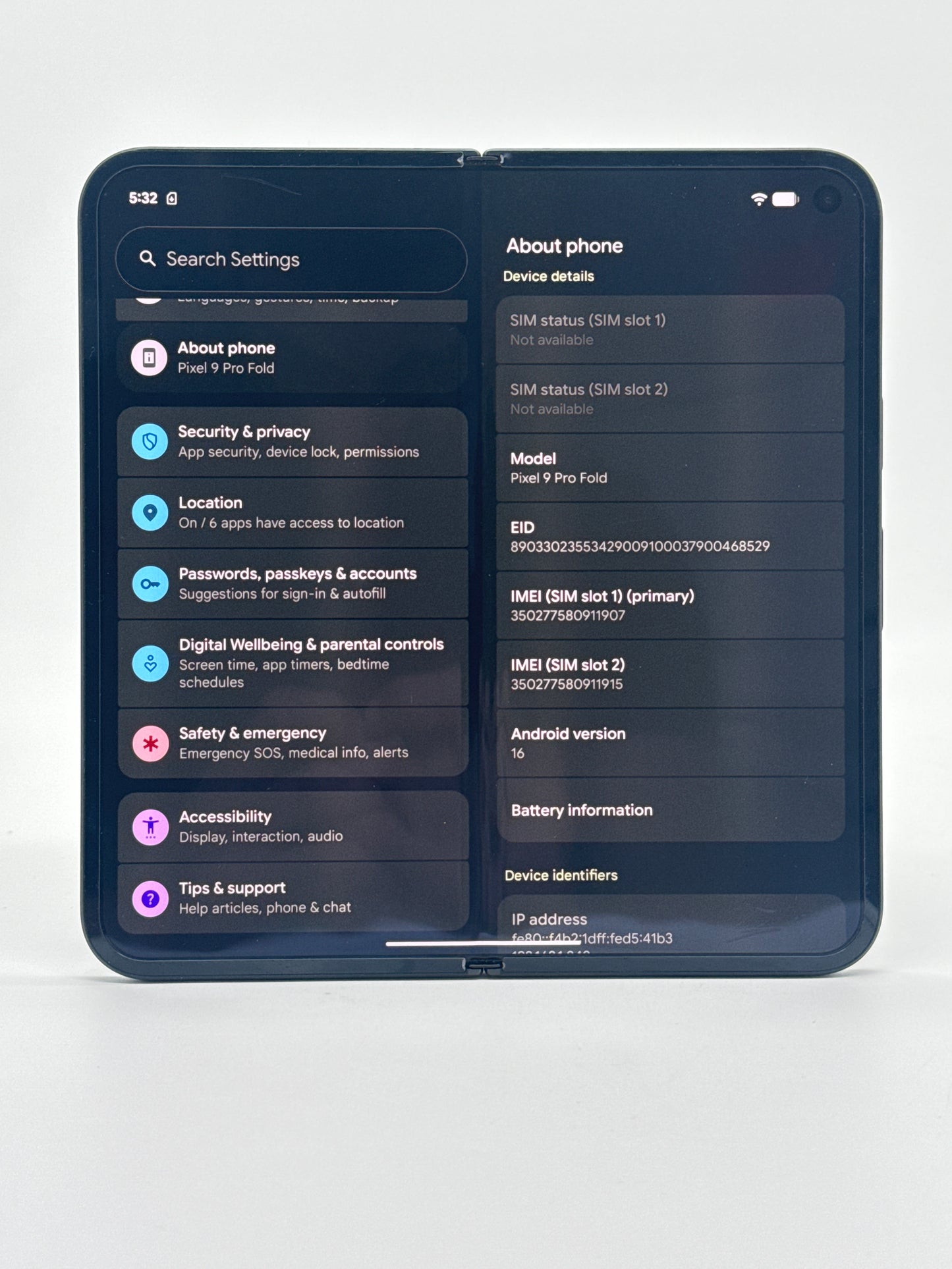 Unlocked Google Pixel 9 Pro Fold 8.0" GGH2X 256GB 16GB RAM Obsidian