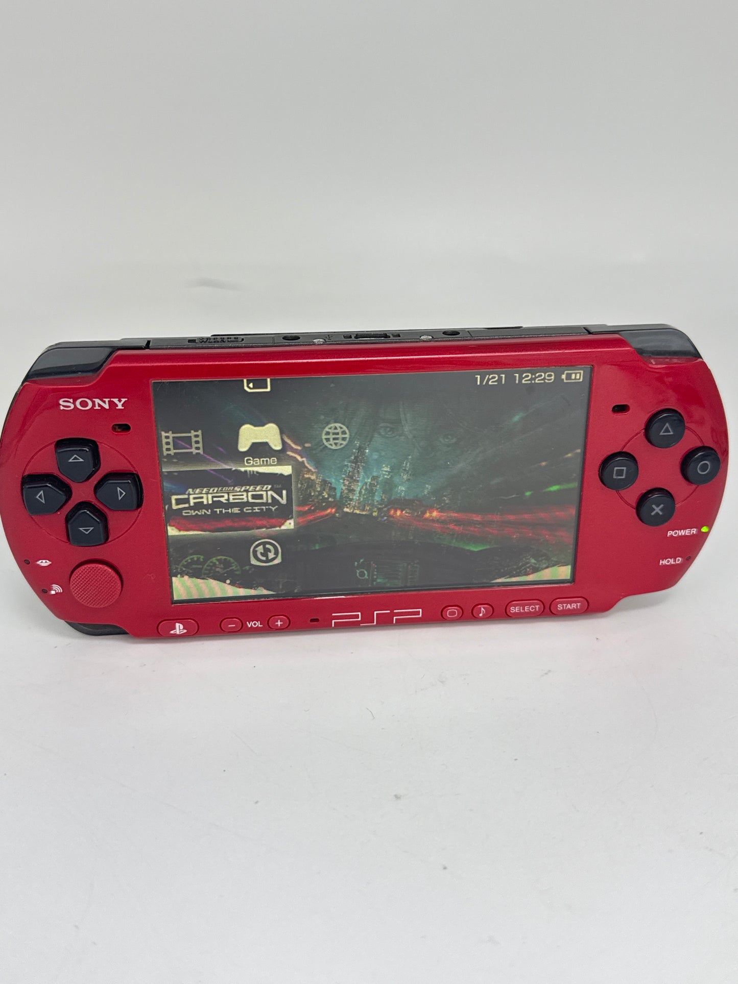 Sony PSP-3000 Red Black Console #258 No Battery or Lid No Charger AS IS