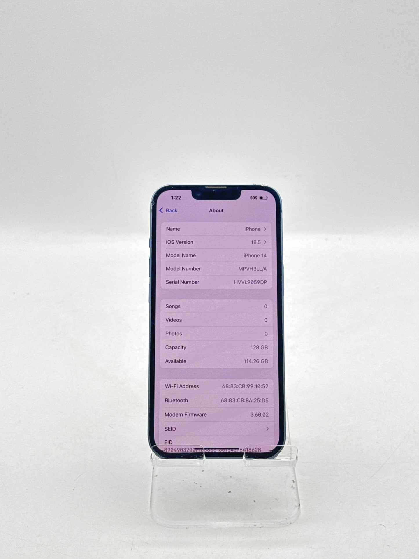 Unlocked Apple iPhone 14 A2649 128GB Blue  - BH 82% !Read