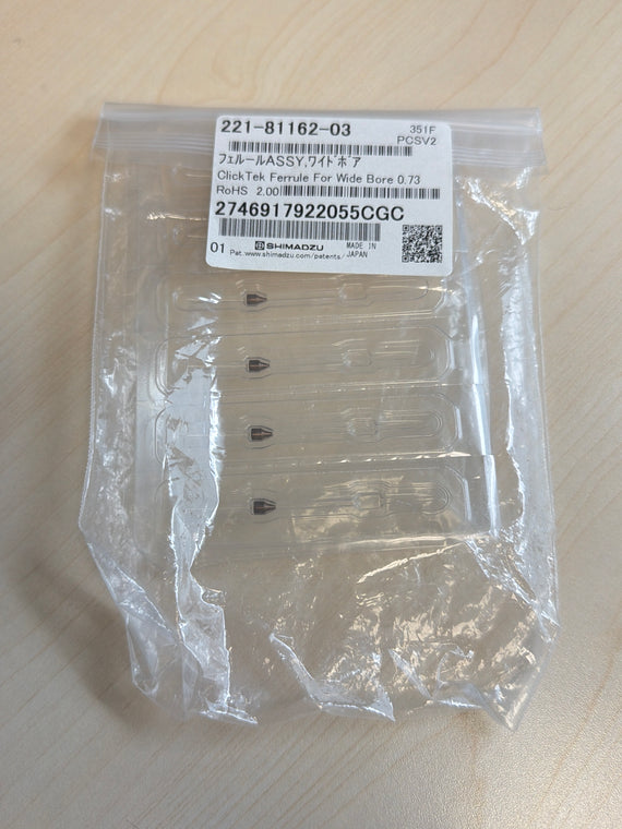 New Shimadzu 221-81162-03 ClickTek Ferrule 0.73mm Hole for Wide Bore Columns