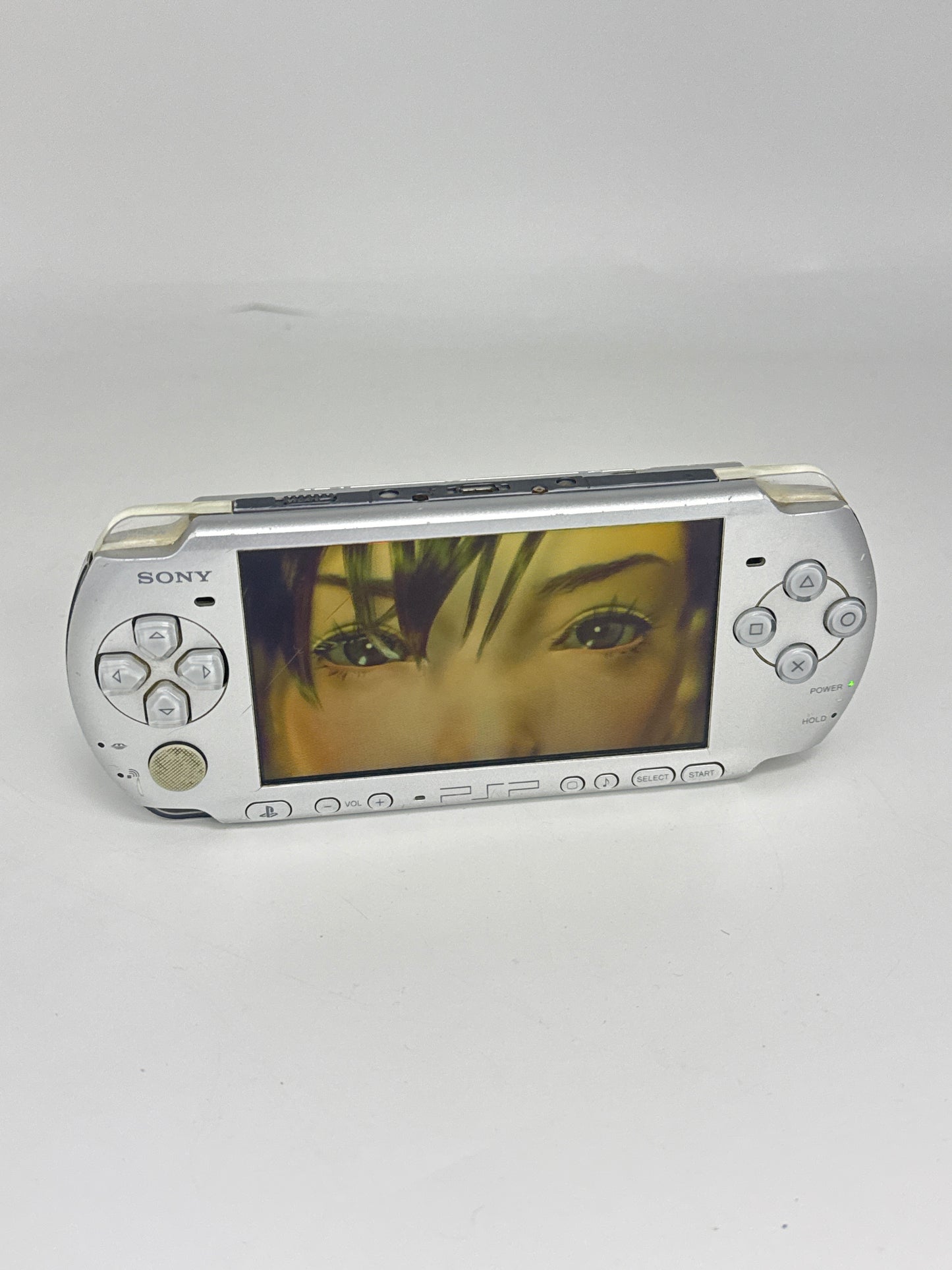 Sony PSP-3000 Silver Console #447 w/ 1200mAh Battery Yellowed Display AS IS