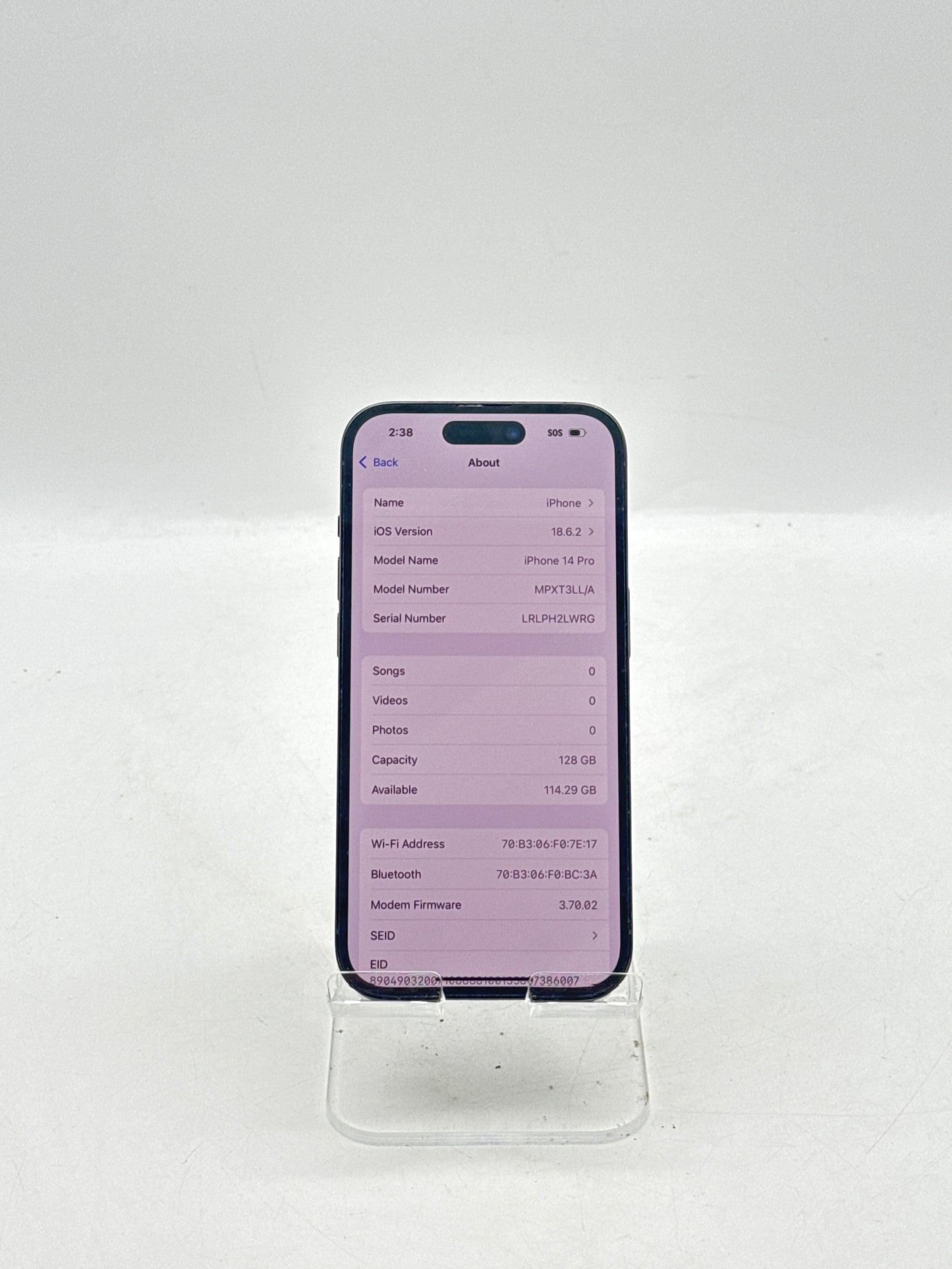 Unlocked Apple iPhone 14 Pro A2650 128GB Space Black 84% Battery Health