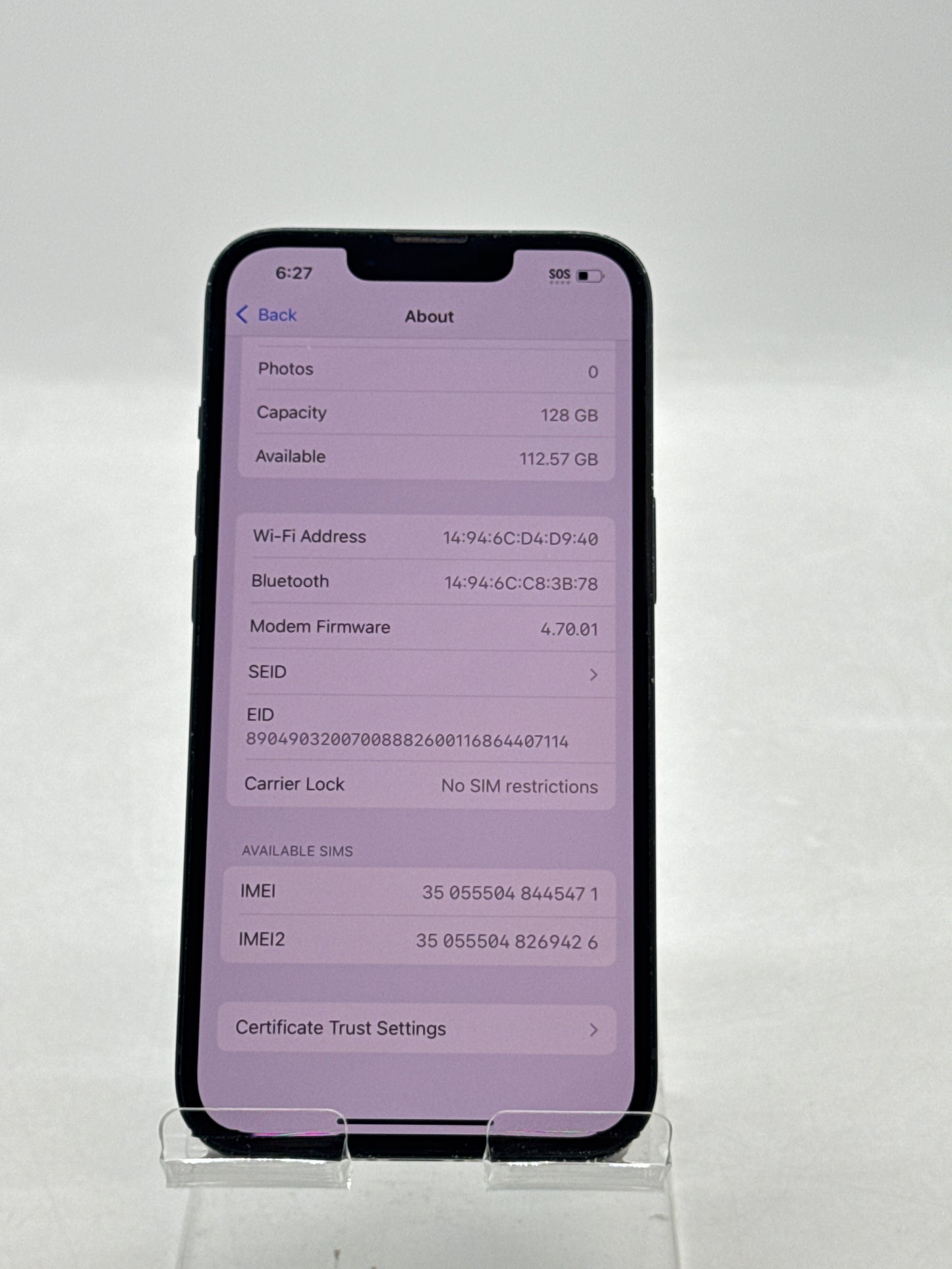 Unlocked Apple iPhone 13 A2482 128GB Midnight 82% Battery Health