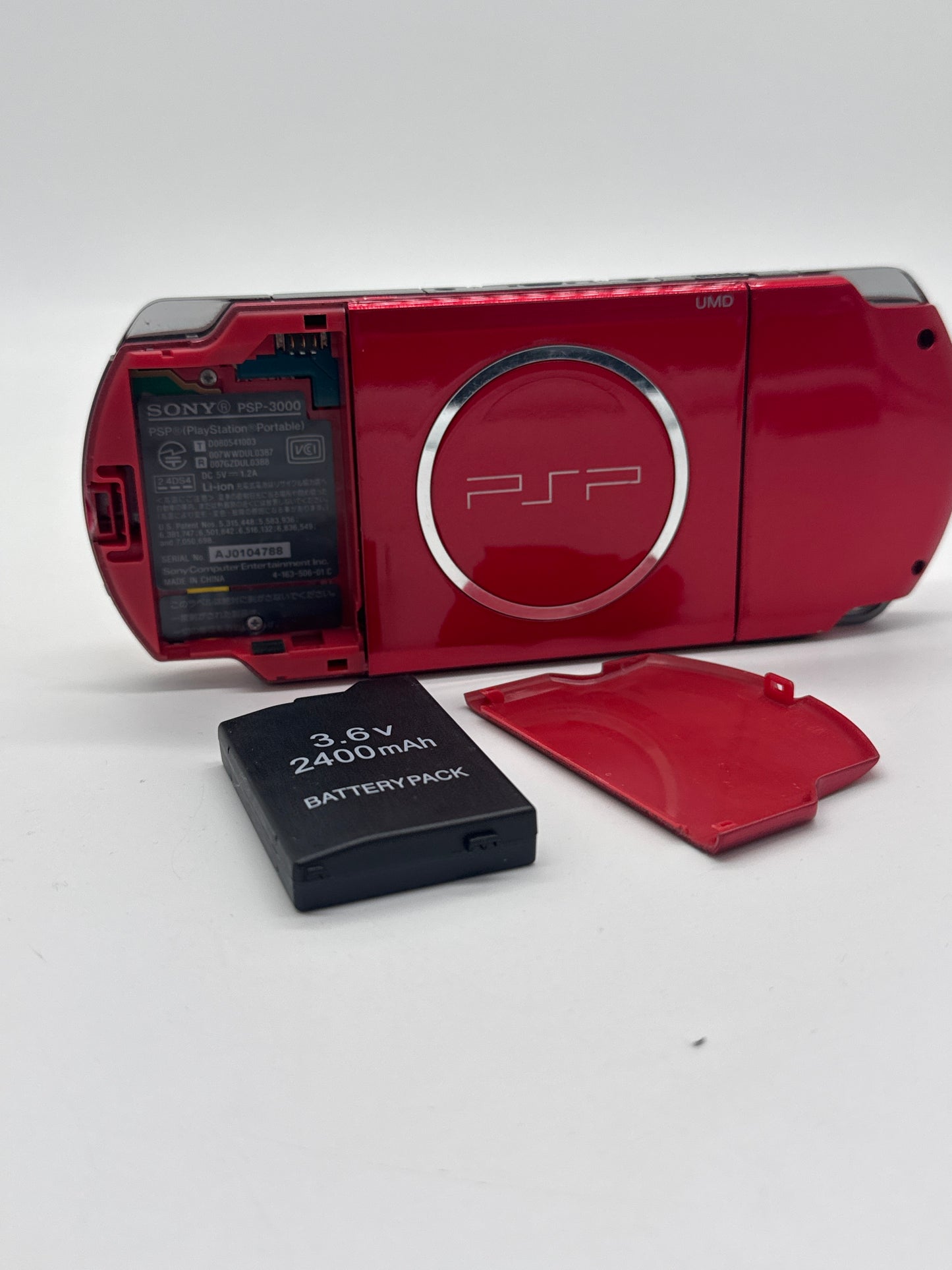 Sony PSP-3000 Red Console #437 w/ 2400mAh Battery Faulty UMD AS IS