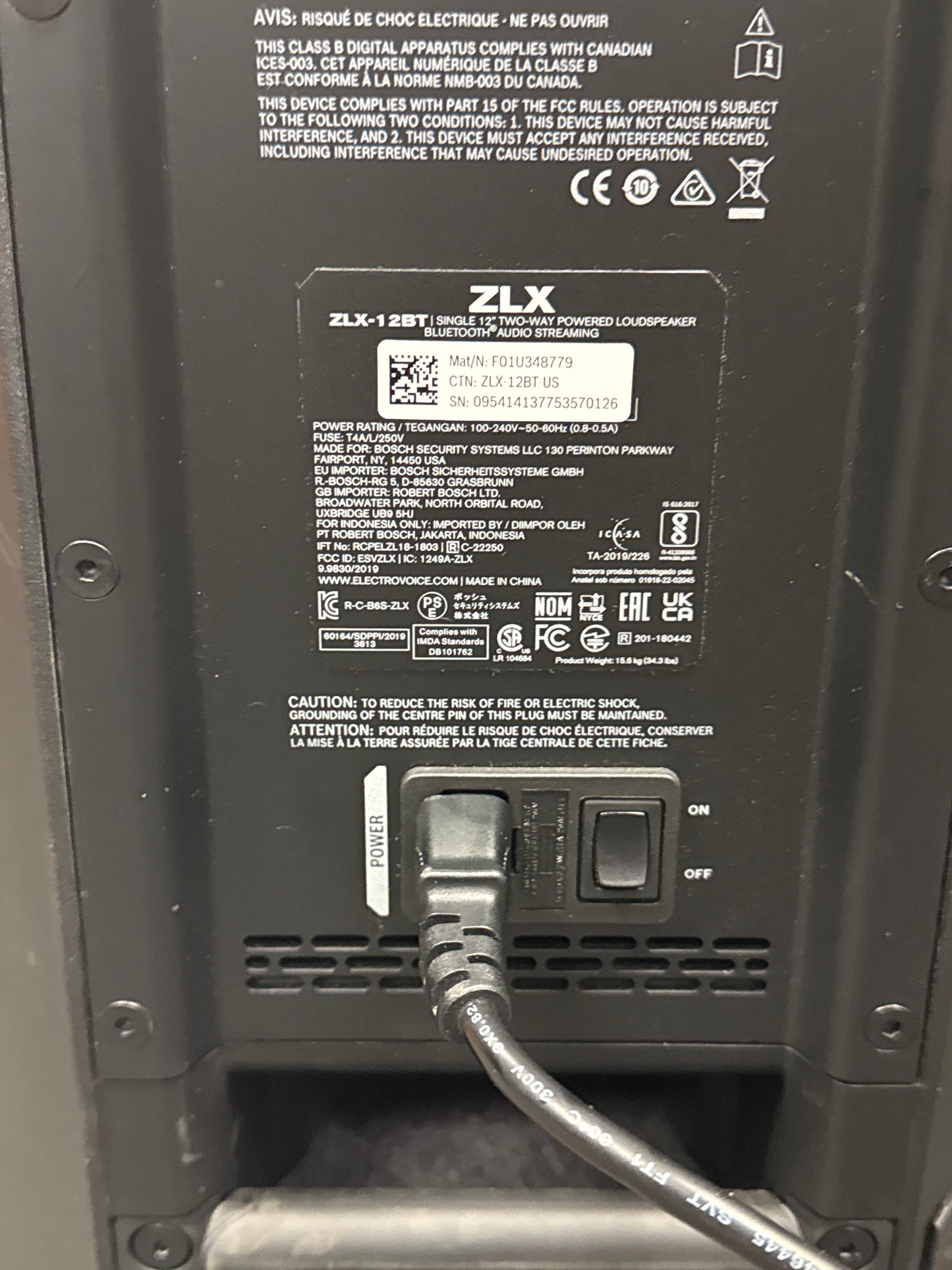 Electro-Voice ZLX-12BT 12" 1000W Bluetooth Powered Loudspeaker