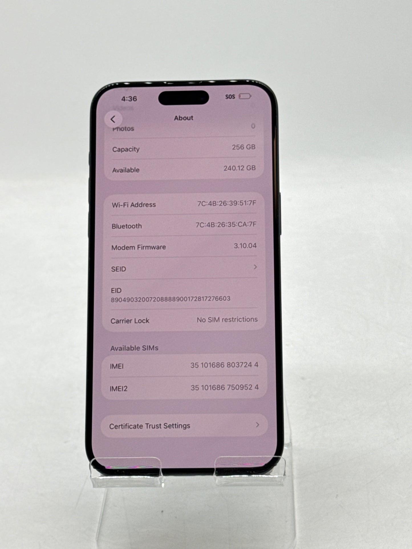 Unlocked Apple iPhone 15 Pro Max A2849 256GB Blue Titanium 85% Battery Health