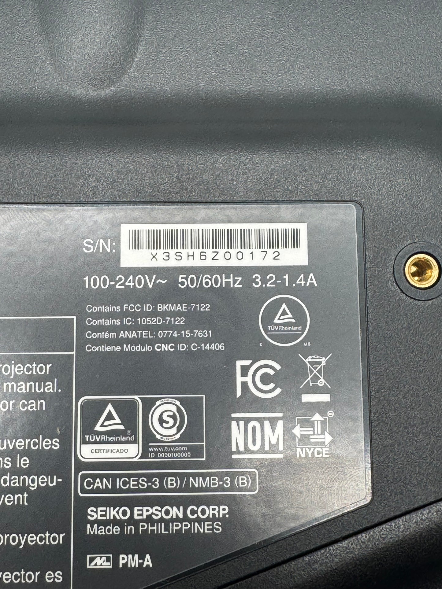 Epson H794A Projector - Tested Working - w/Cables No Remote