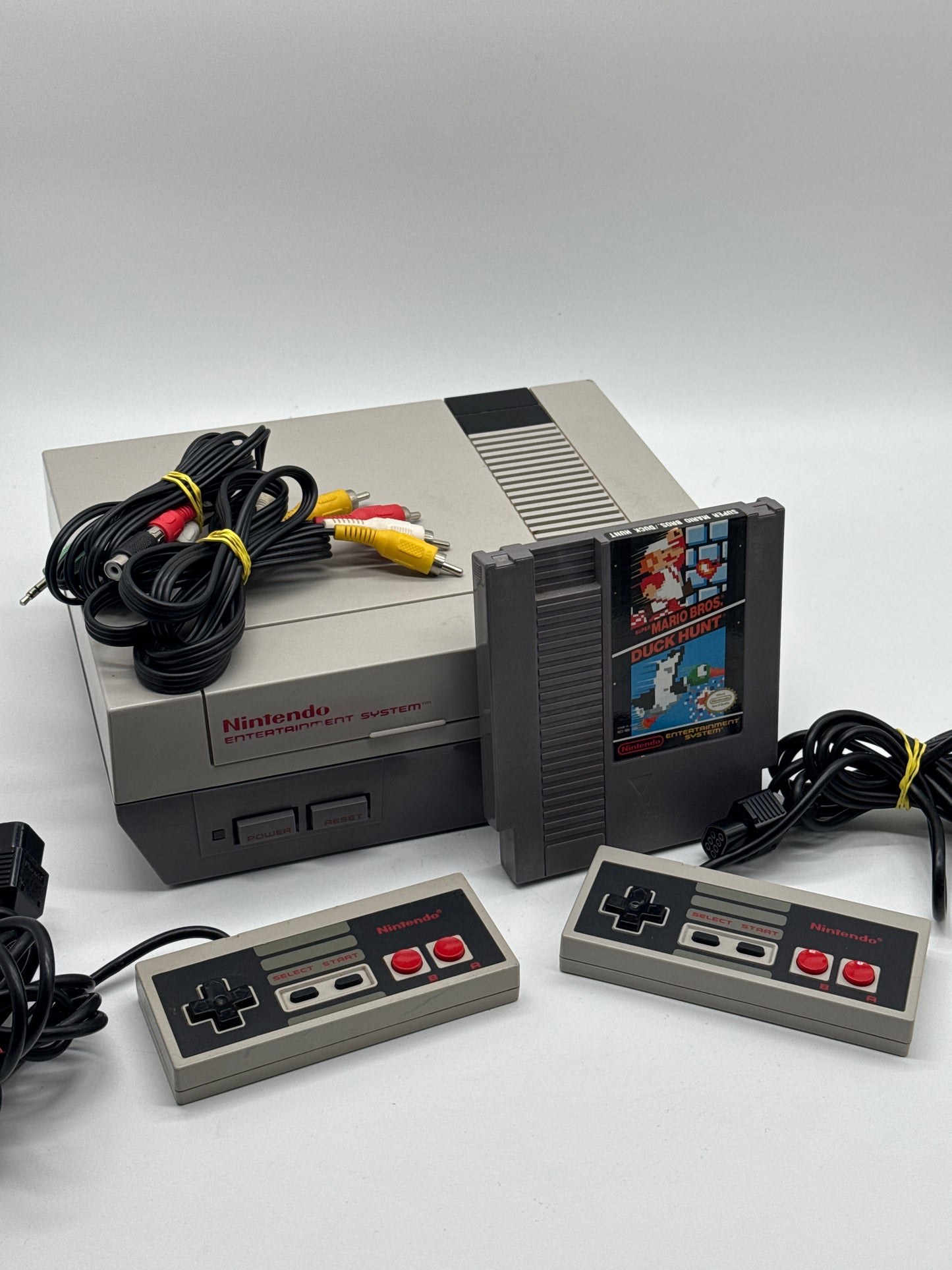 1985 Original NES 001 Nintendo System Bundle w/ Super Mario Bros, Power Cable & Video Cables - Used