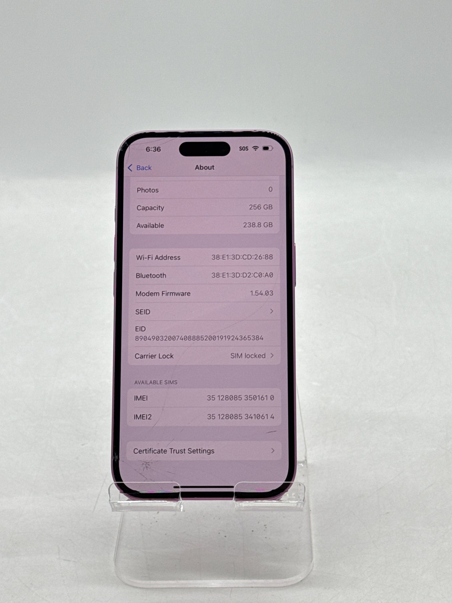 US Cellular Apple iPhone 16 A3081 256GB Pink 100% Battery Health - Cracked Screen