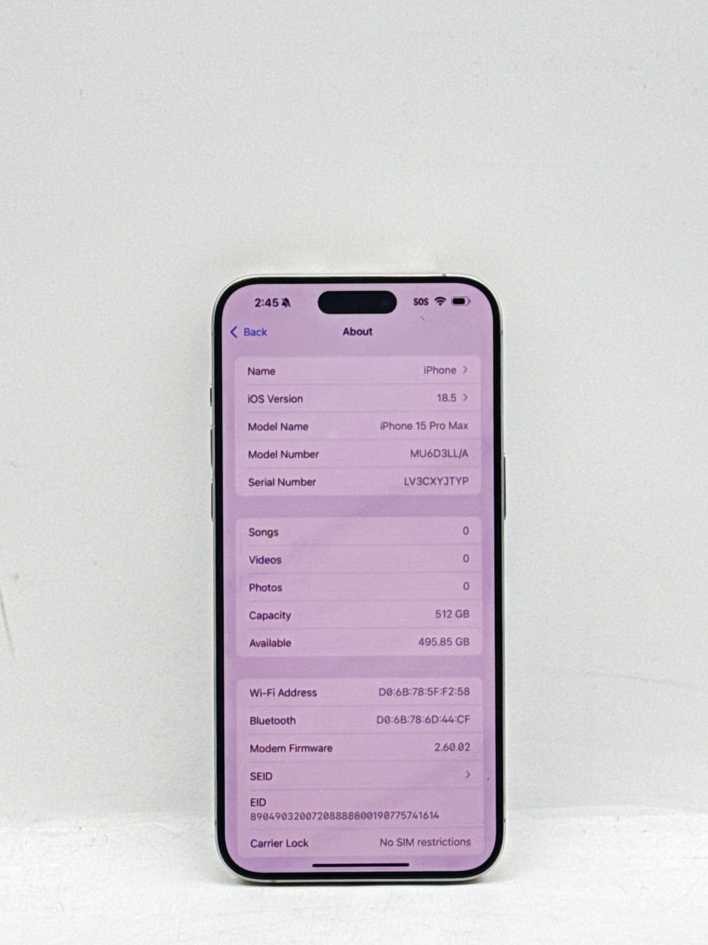 Unlocked Apple iPhone 15 Pro Max (A2849) 512GB - Natural - 87% BH