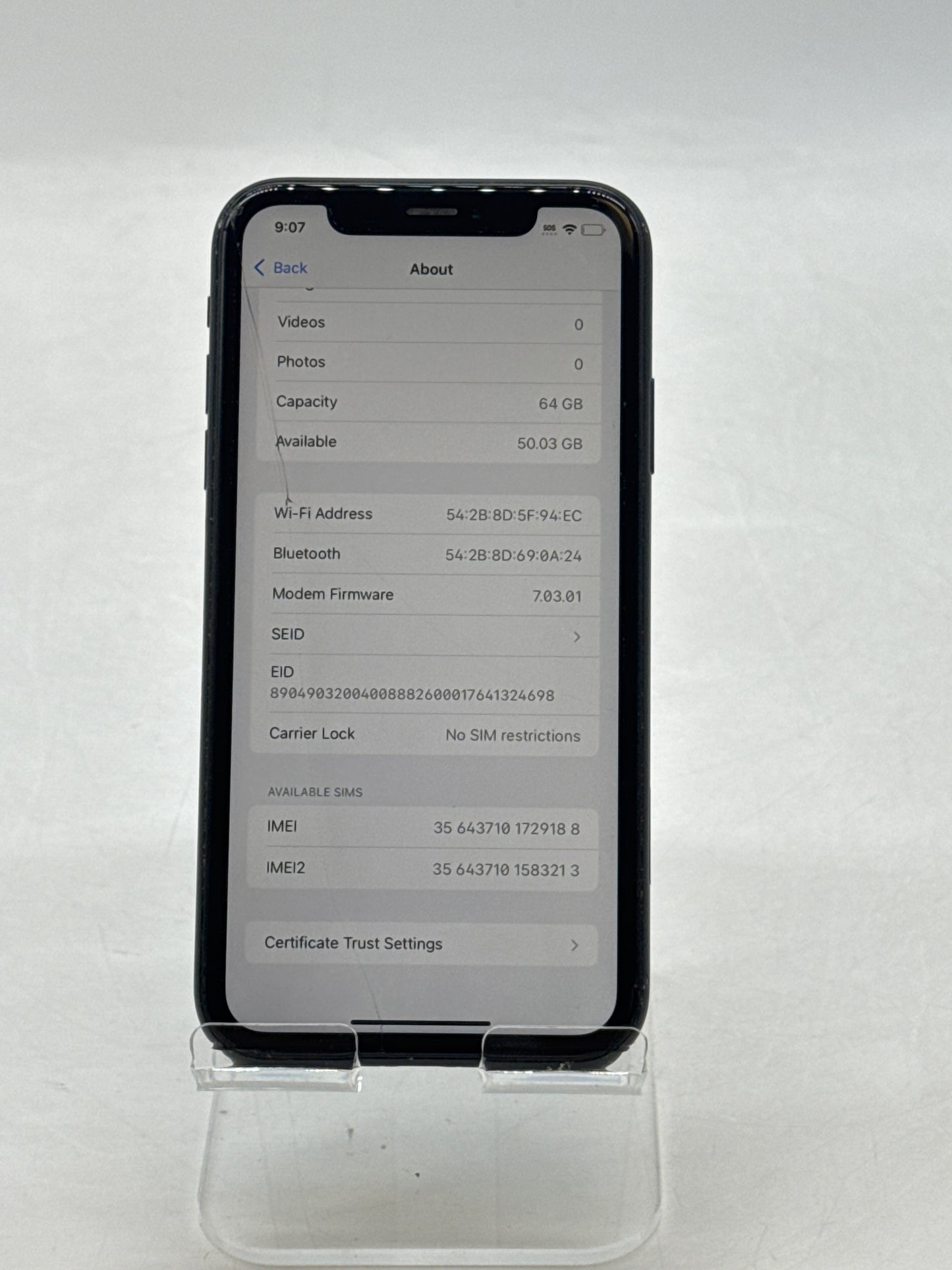 Unlocked Apple iPhone XR A1984 64GB Black 87% Battery Health - Cracked Screen