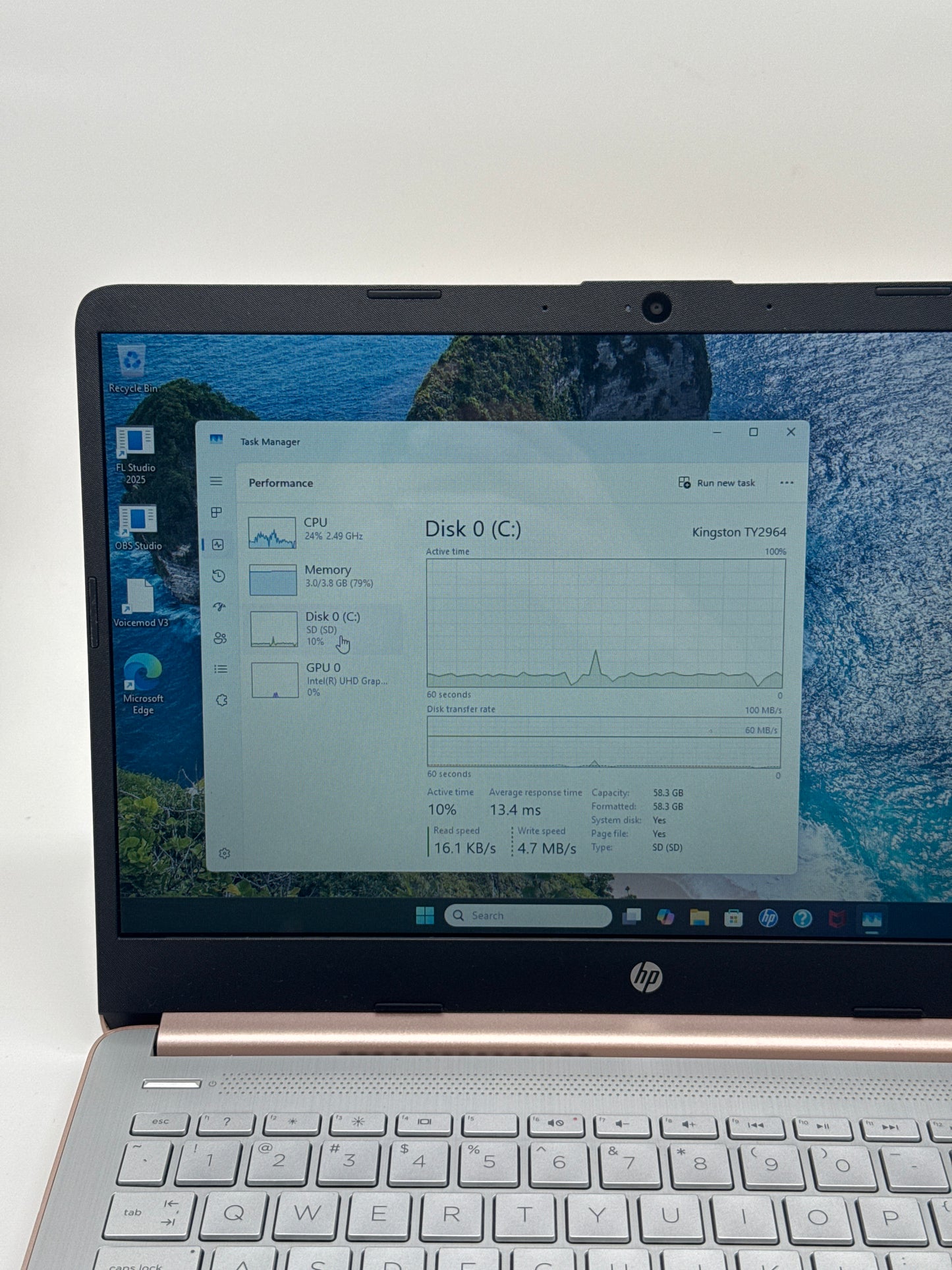 HP Touchscreen Laptop 14-DQ0070NR 14" Celeron N4120 4GB RAM 64GB SSD Rose Gold - Used