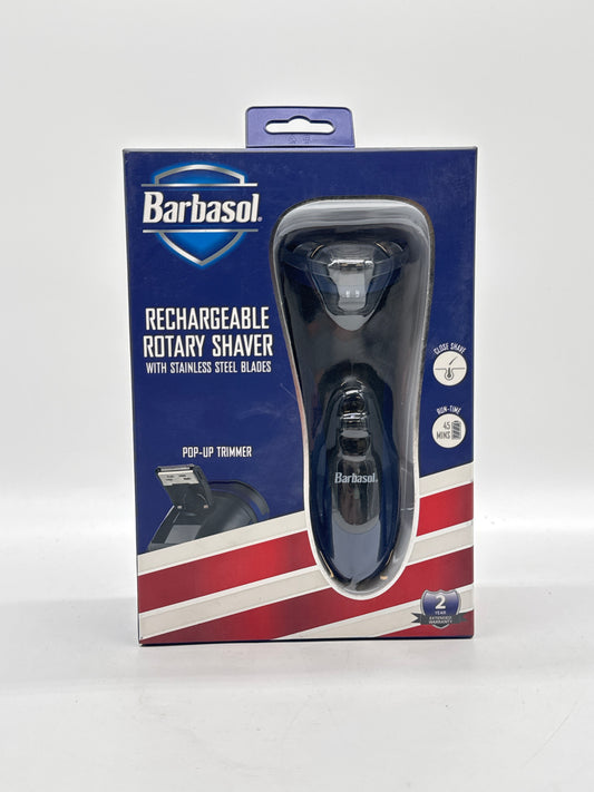 New Barbasol Rechargeable Rotary Shaver with Stainless Steel Blades Pop Up Trimmer