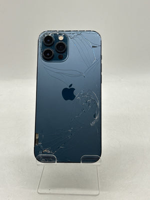 Unlocked Apple iPhone 12 Pro Max A2342 128GB Pacific Blue - Cracked Screen & Back Read