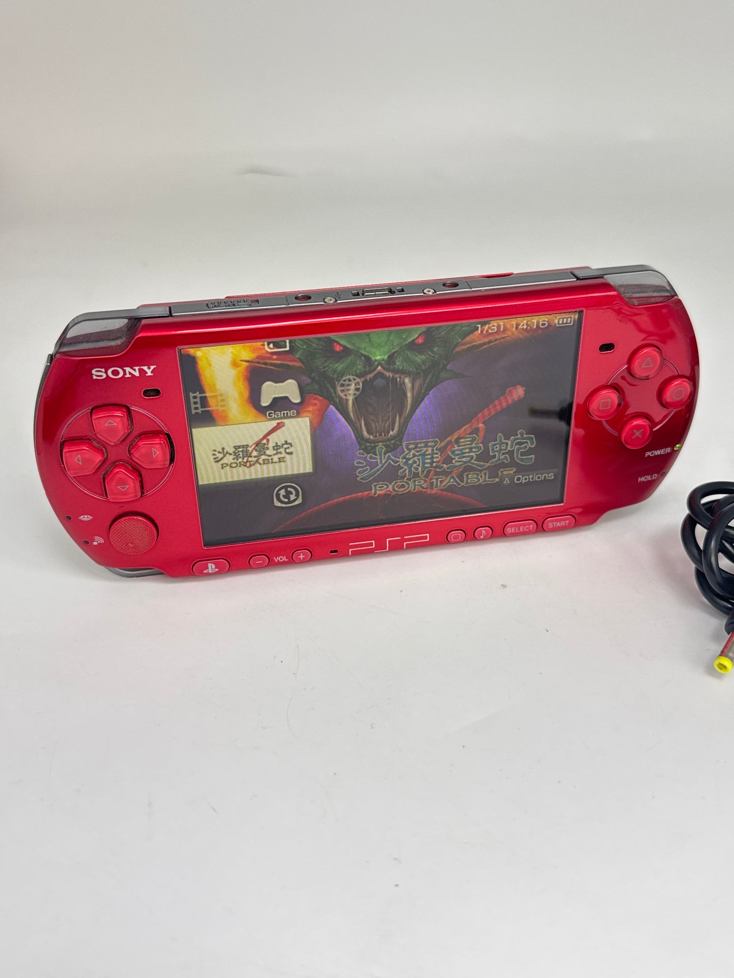 Sony PSP-3000 Red Console #59 w/ 2400mAh Battery & Charger Noisy Disc Drive