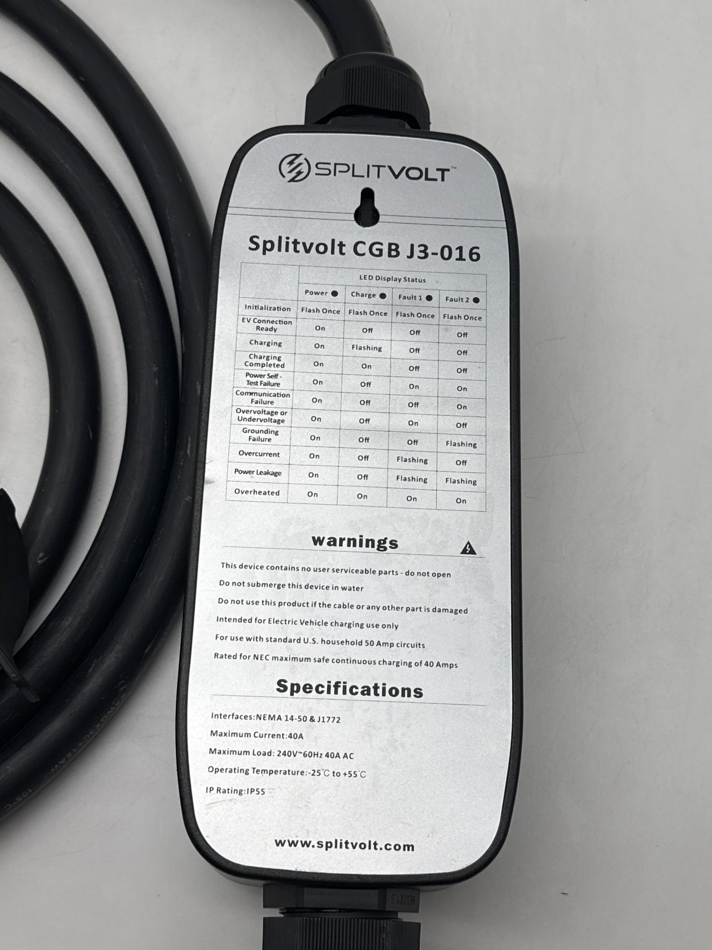 SEGUMA EV-ACS4003U Level 2 EV Charger 40Amp for J1772 BEVs/PHEVs 240V 9.6kW