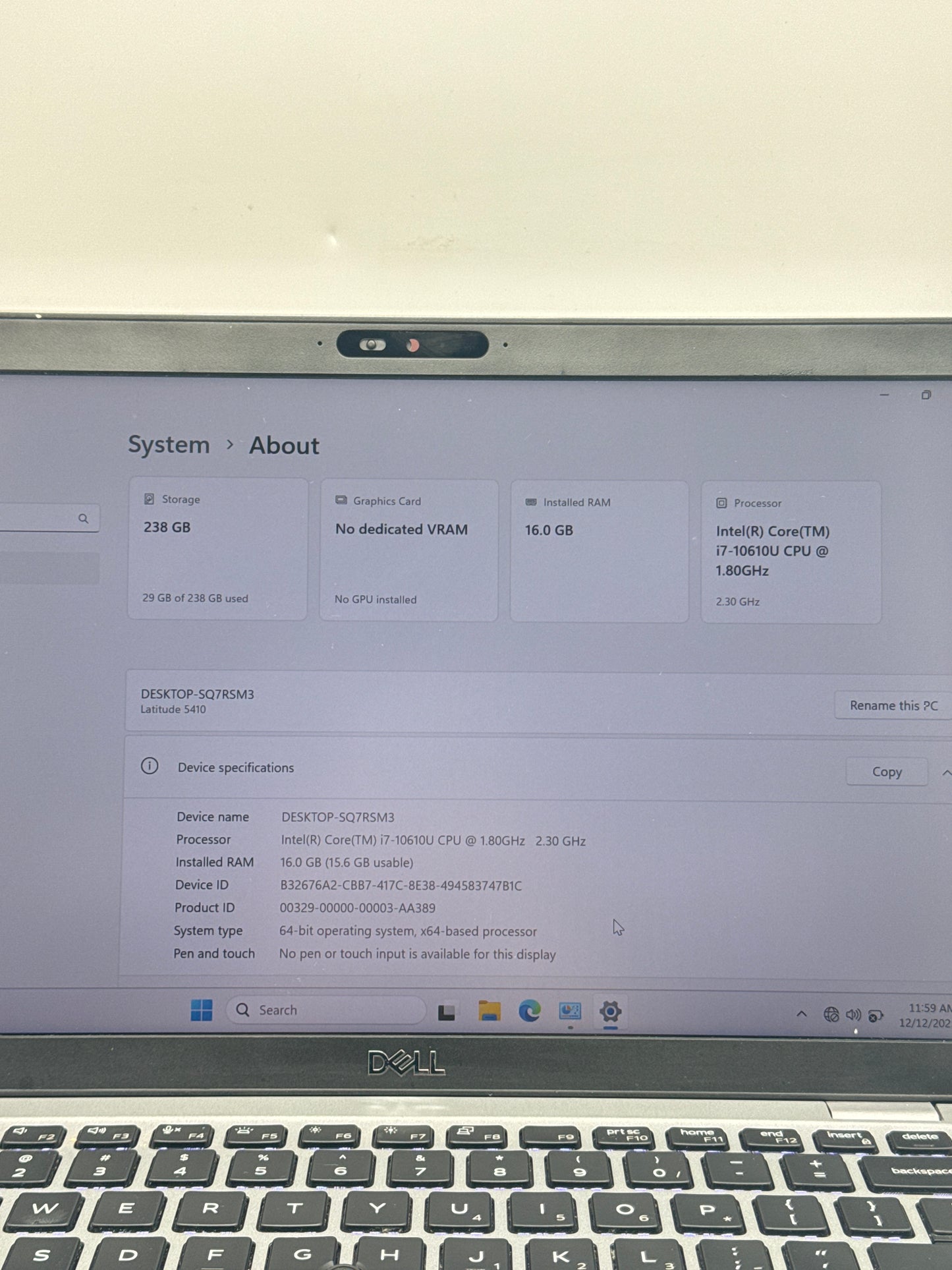 Dell Latitude 5410 14.0" FHD intel Core i7-10610U 1.80GHz 16GB RAM 256GB SSD