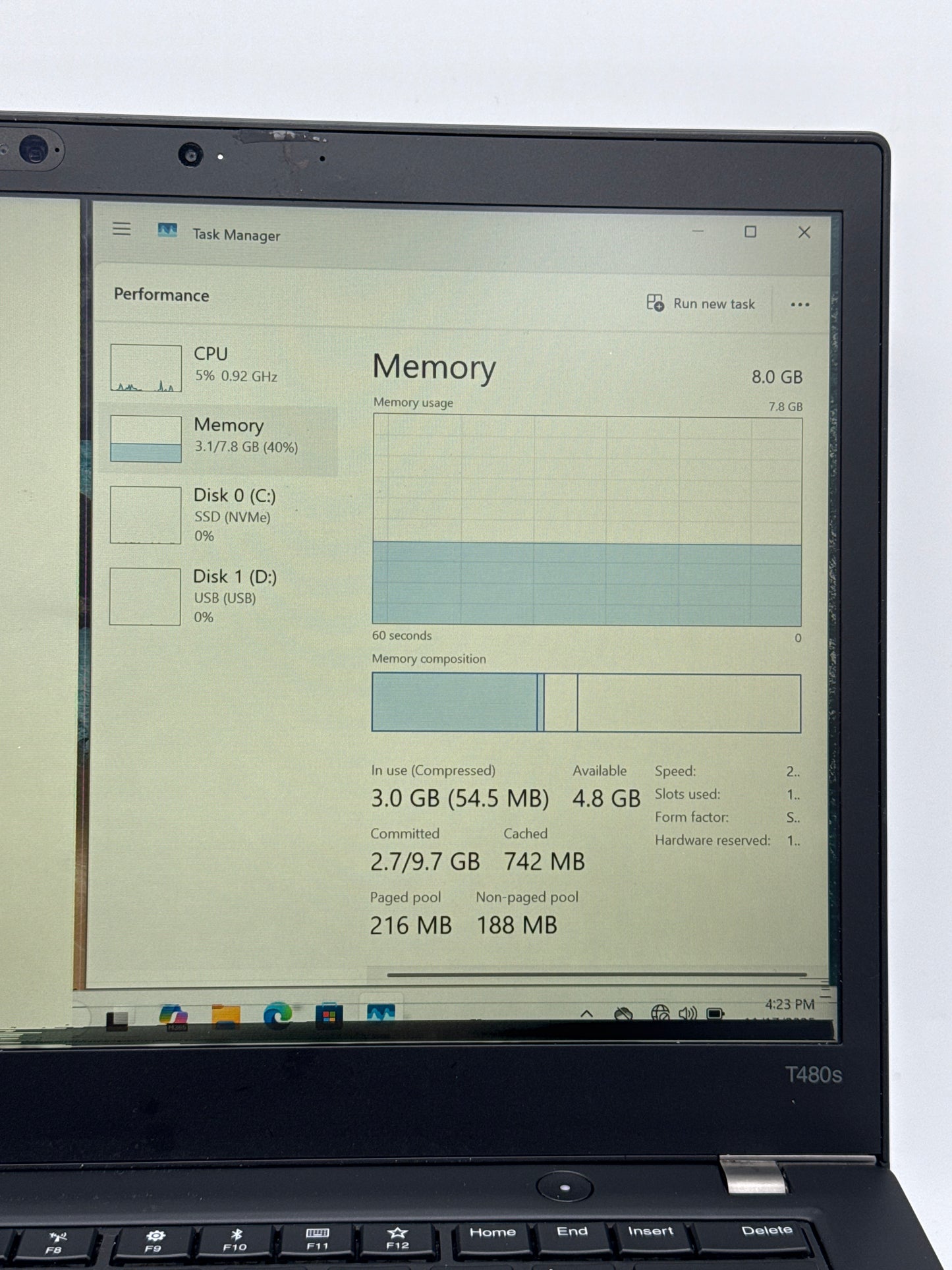 Lenovo T480s TouchScreen Laptop i5-8350U 8GB 256GB #29 READ