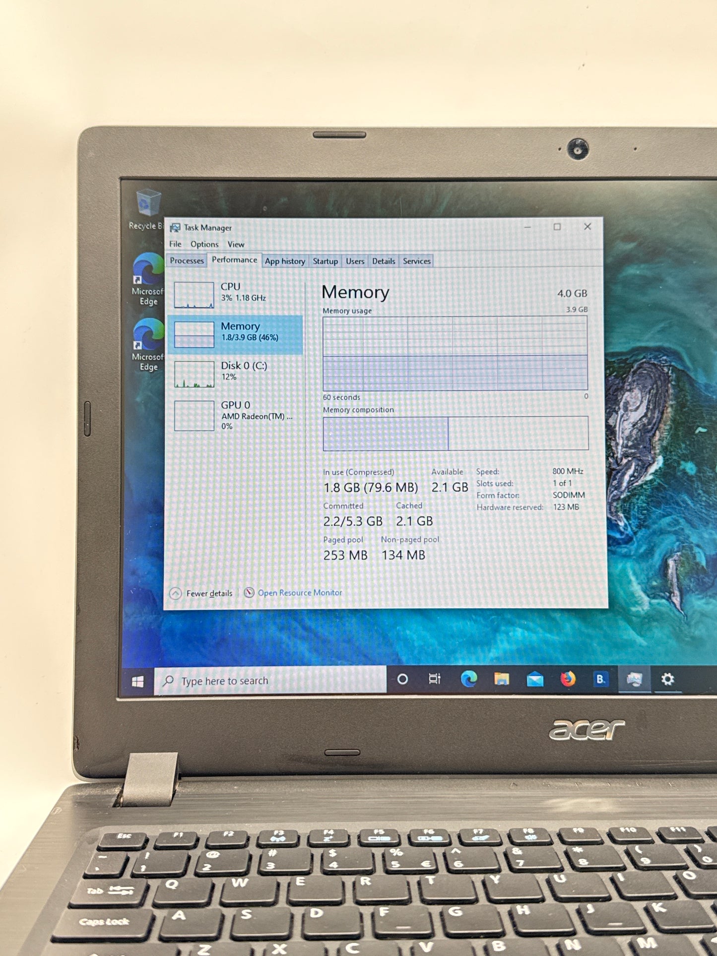 Acer Aspire 3 15.6" A315-21 AMD E2-9000e@1.5GHz 4GB RAM 1TB HDD Laptop