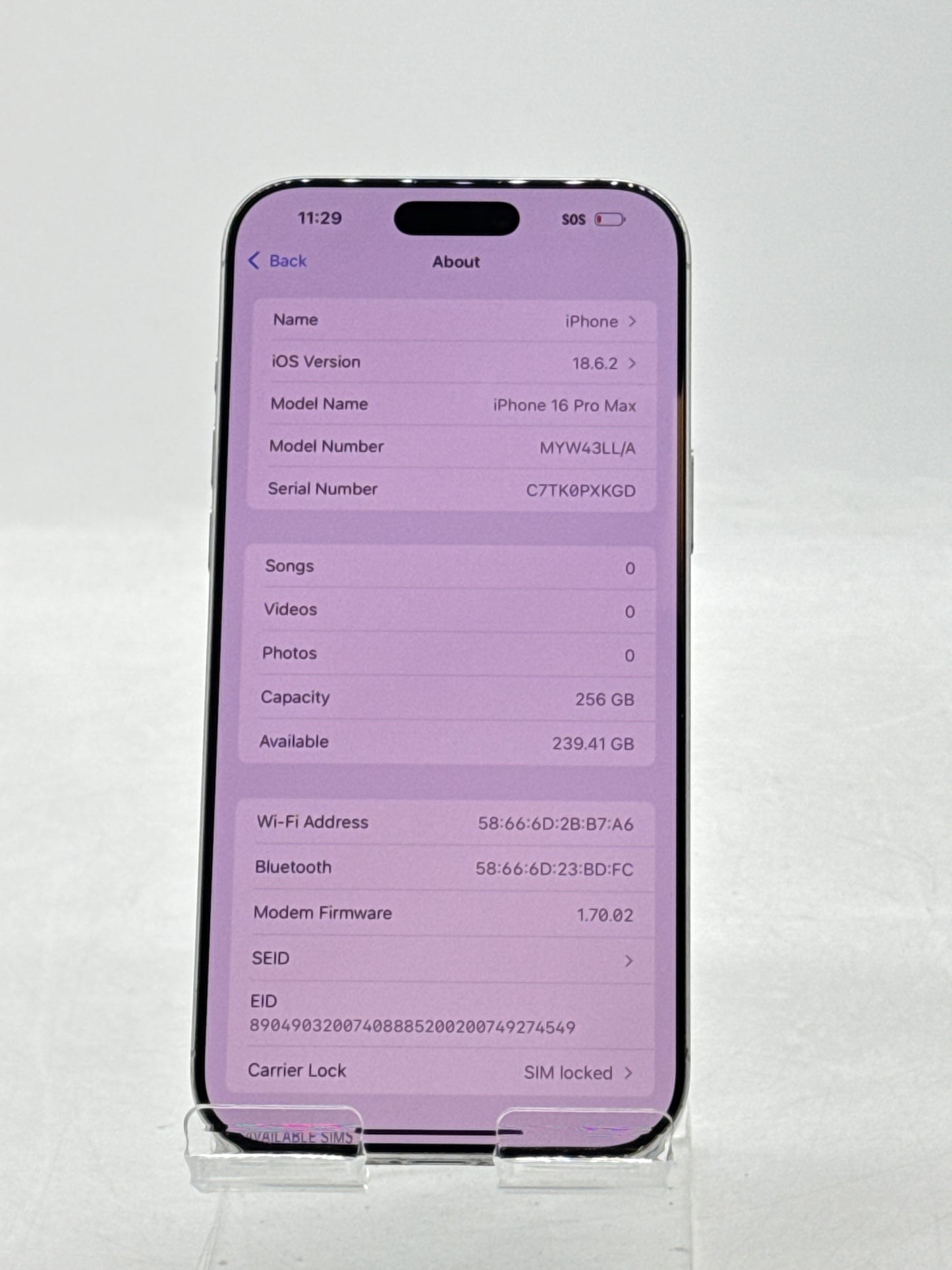 AT&T Apple iPhone 16 Pro Max A3084 256GB White Titanium 100% Battery health