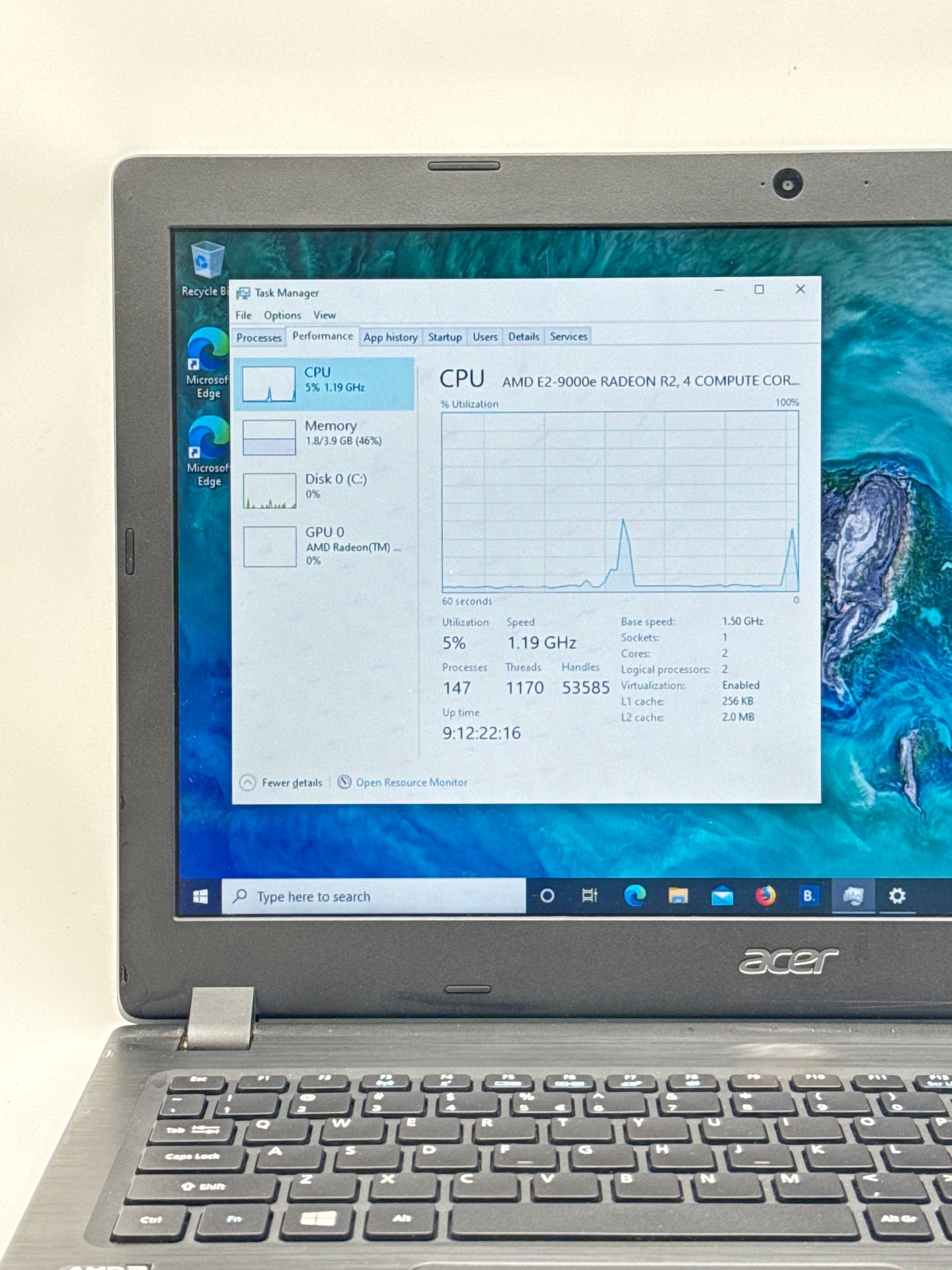 Acer Aspire 3 15.6" A315-21 AMD E2-9000e@1.5GHz 4GB RAM 1TB HDD Laptop