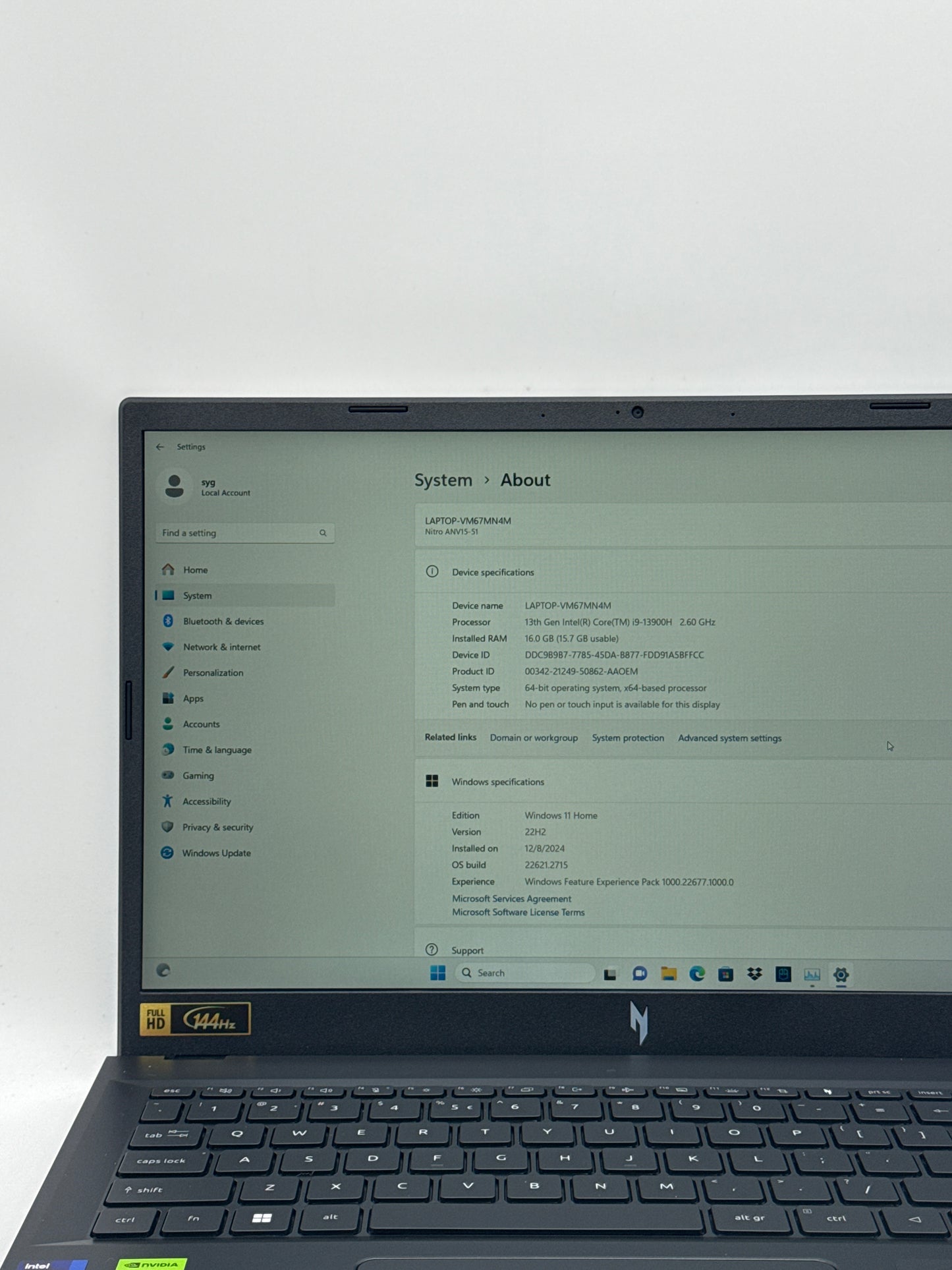 Acer Nitro V 15 15.6" 144hz Core i9-13900H 16GB RAM 512GB SSD RTX 4060 8GB