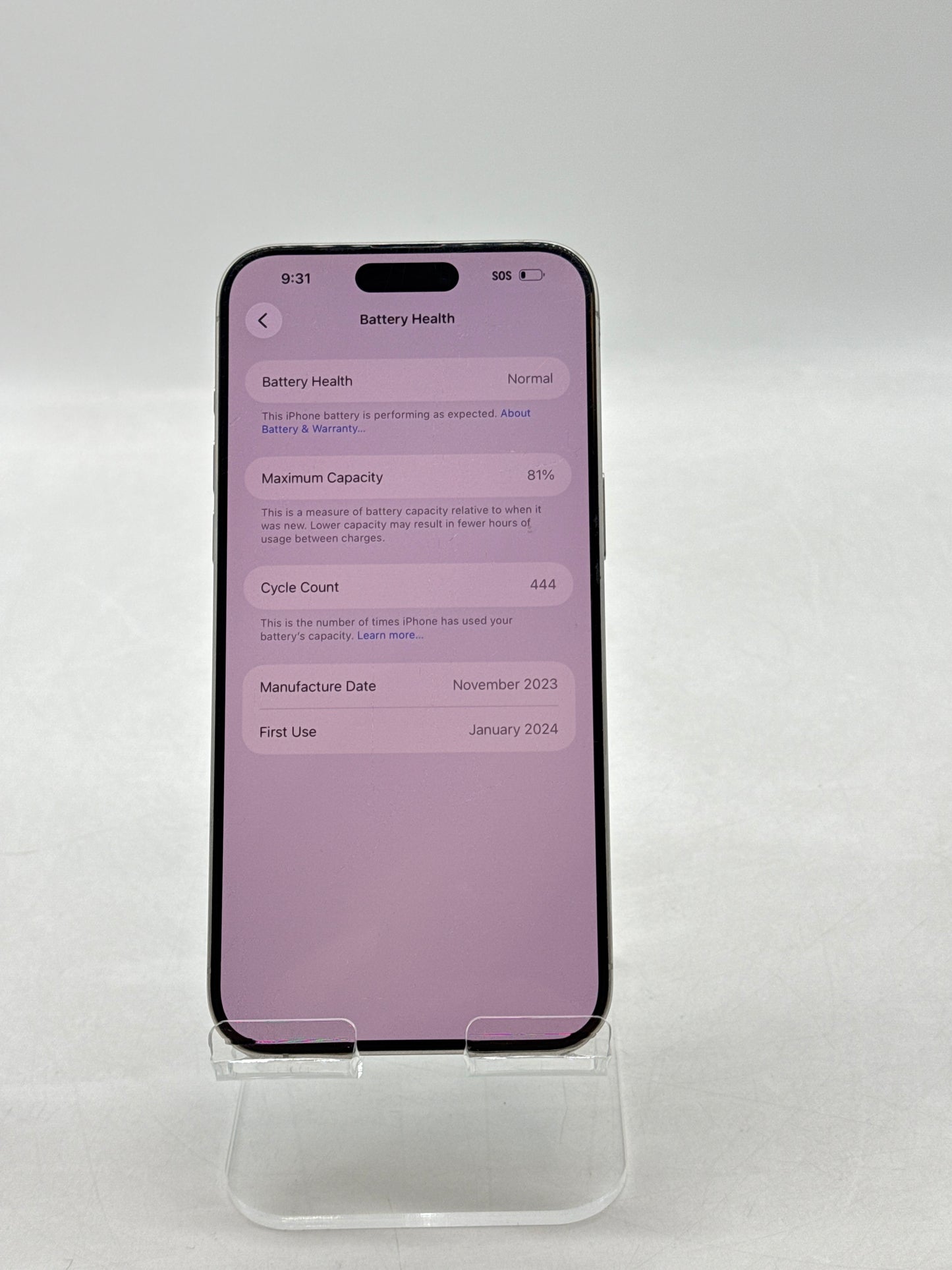 Unlocked Apple iPhone 15 Pro Max A2849 256GB White Titanium 81% Battery Health