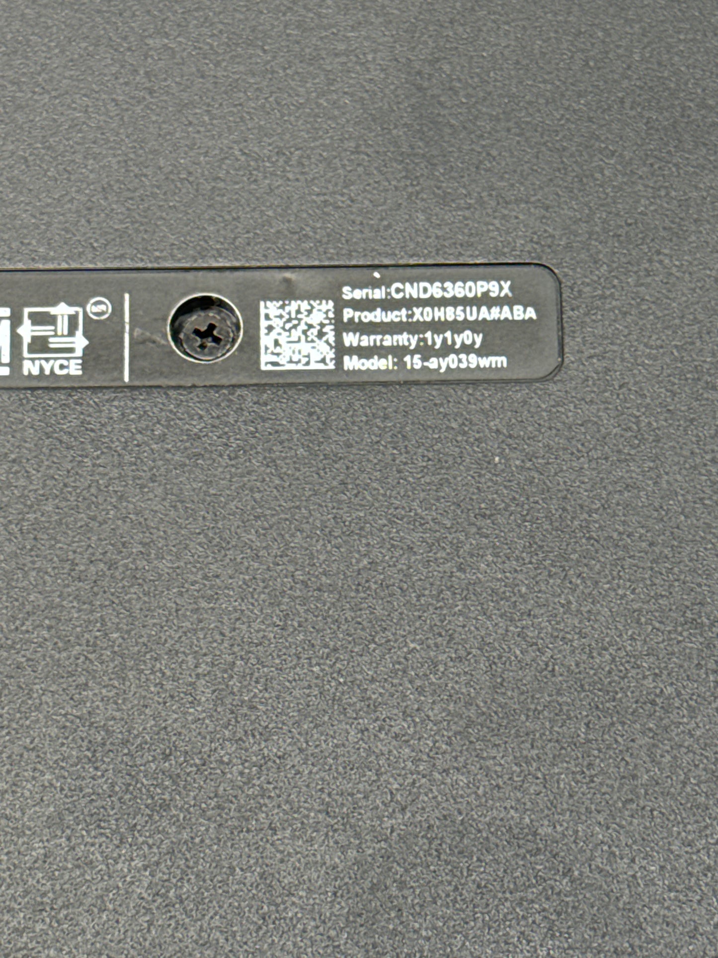 HP 15-ay039wm 15-inch Core i3 8GB RAM 1TB Laptop Gray w/ Charger - Bad Battery