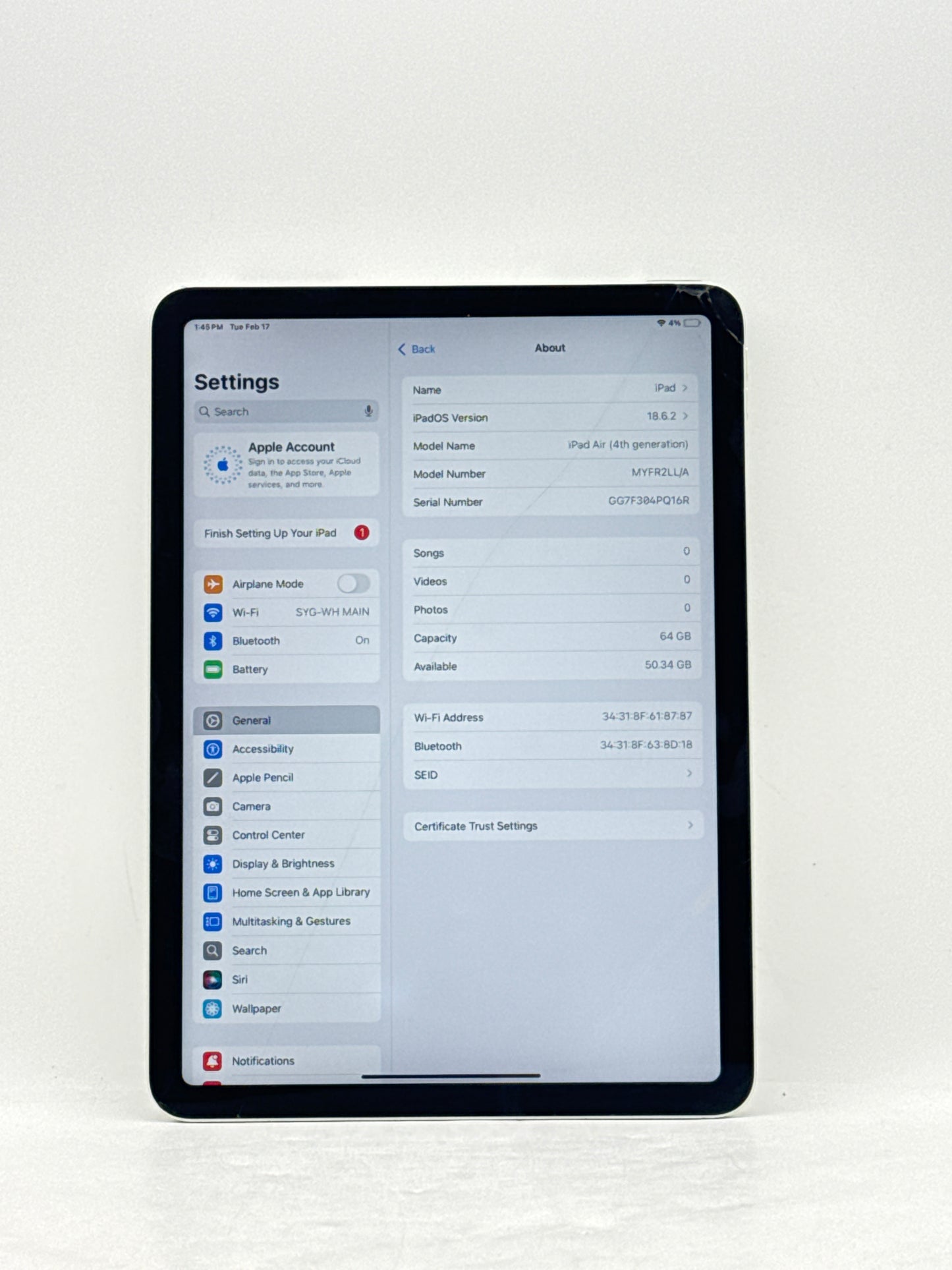 Apple iPad Air 4th Gen A2316 Wi-Fi 10.9" 64GB Cracked Screen - Green !Read