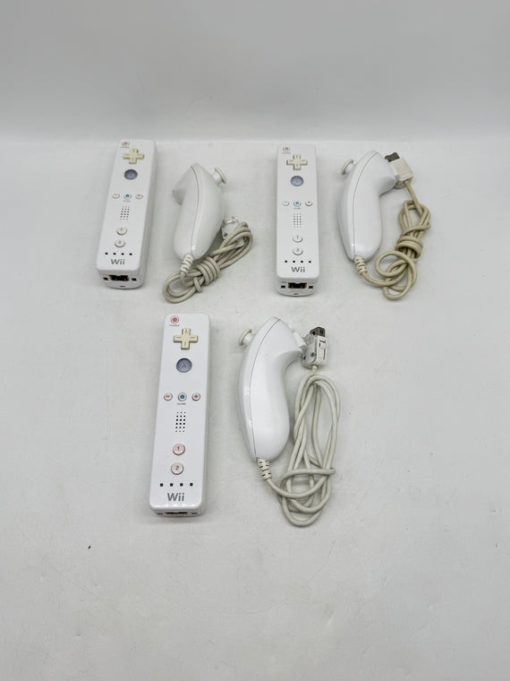 Nintendo Wii Remote Controller RVL-003 White w/ Nunchuck Untested - Lot of 6
