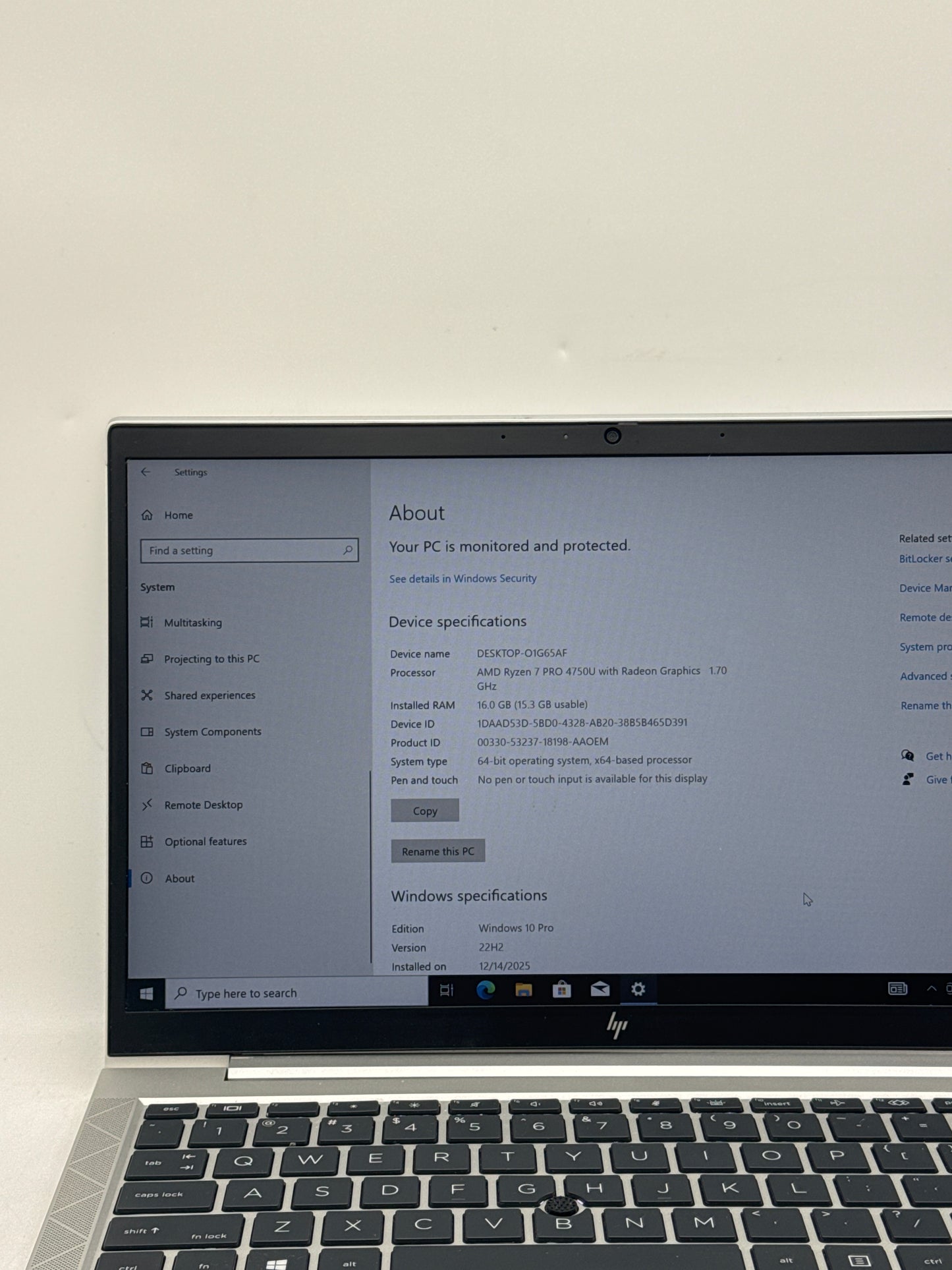 HP EliteBook 845 G7 14.0" FHD Ryzen 7 PRO 4750U 1.7GHz 256GB SSD 16GB RAM - Read!