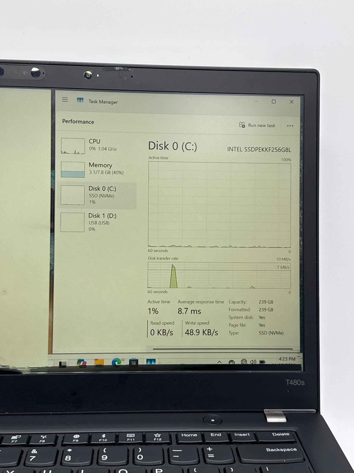 Lenovo T480s TouchScreen Laptop i5-8350U 8GB 256GB #29 READ