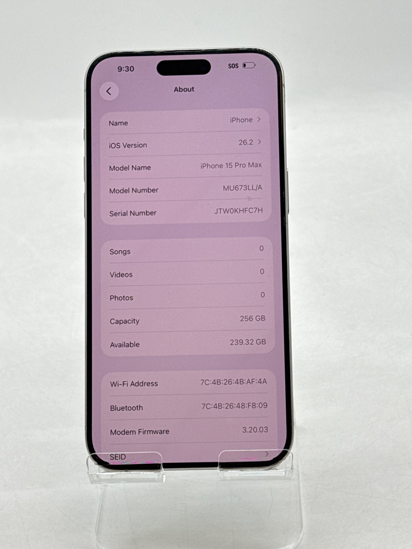 Unlocked Apple iPhone 15 Pro Max A2849 256GB White Titanium 81% Battery Health