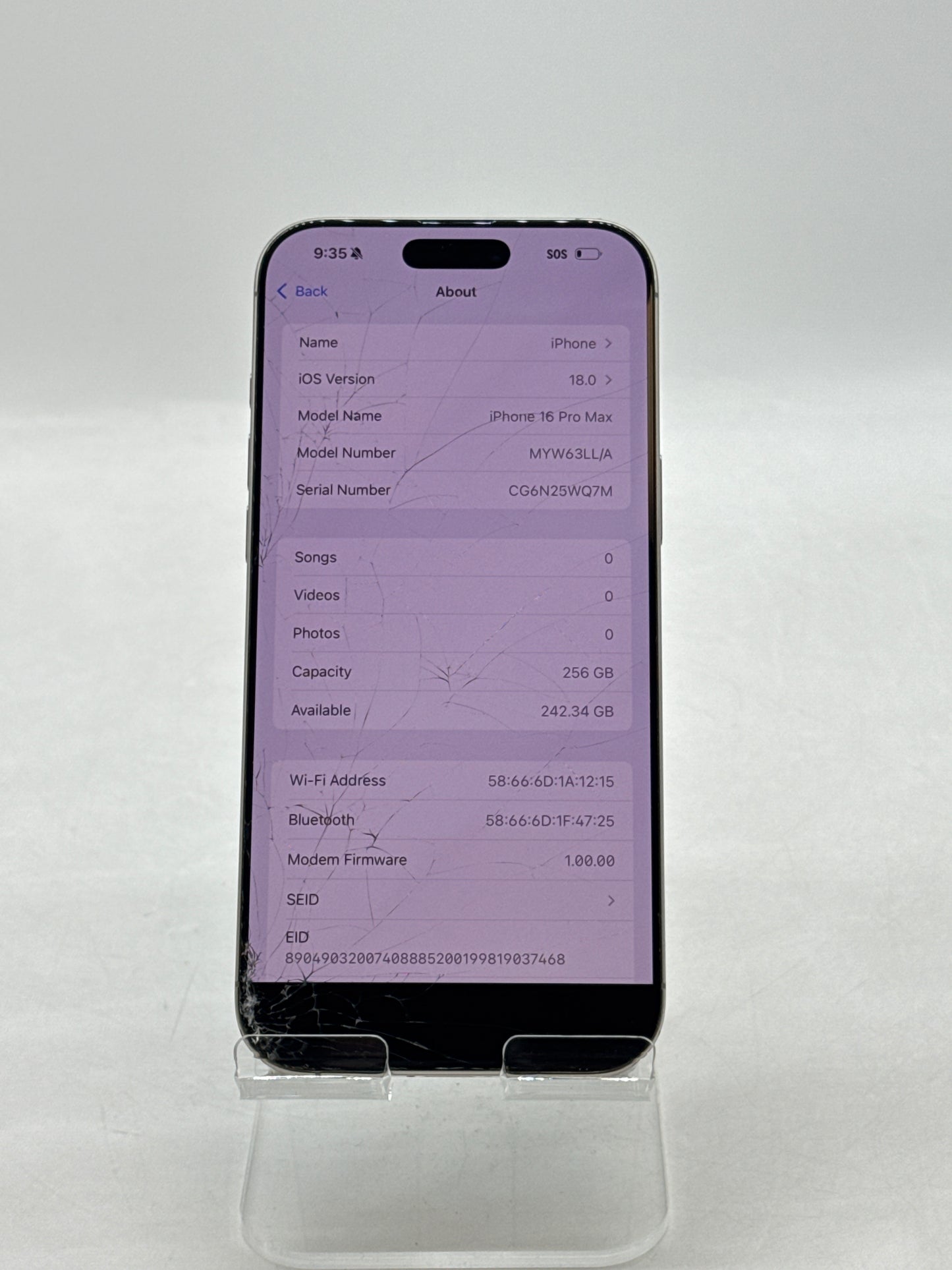 Unlocked Apple iPhone 16 Pro Max A3084 256GB Natural Titanium - Cracked Read!