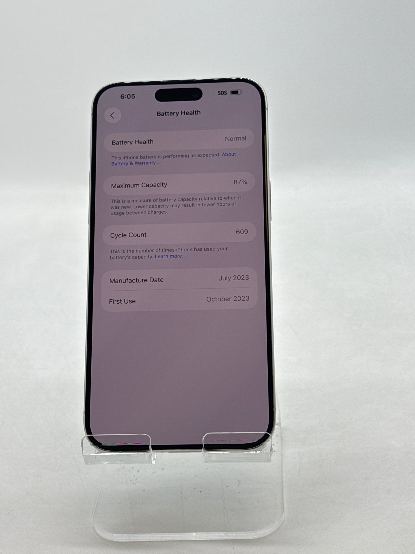 AT&T Apple iPhone 15 Pro Max 6.7" A2849 1TB White Titanium 87% Battery Health