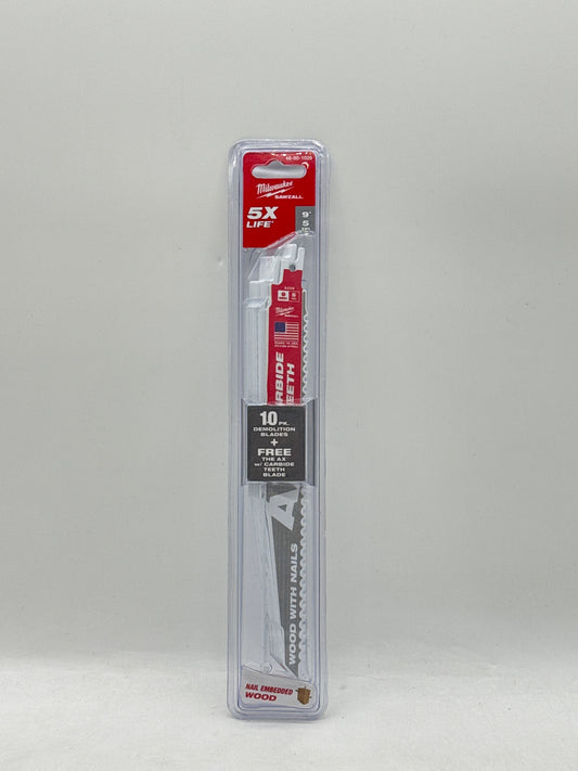 New Milwaukee 48-00-1026 9" 5 TPI Nail Embedded Wood Reciprocating Saw Blades 10 Pk
