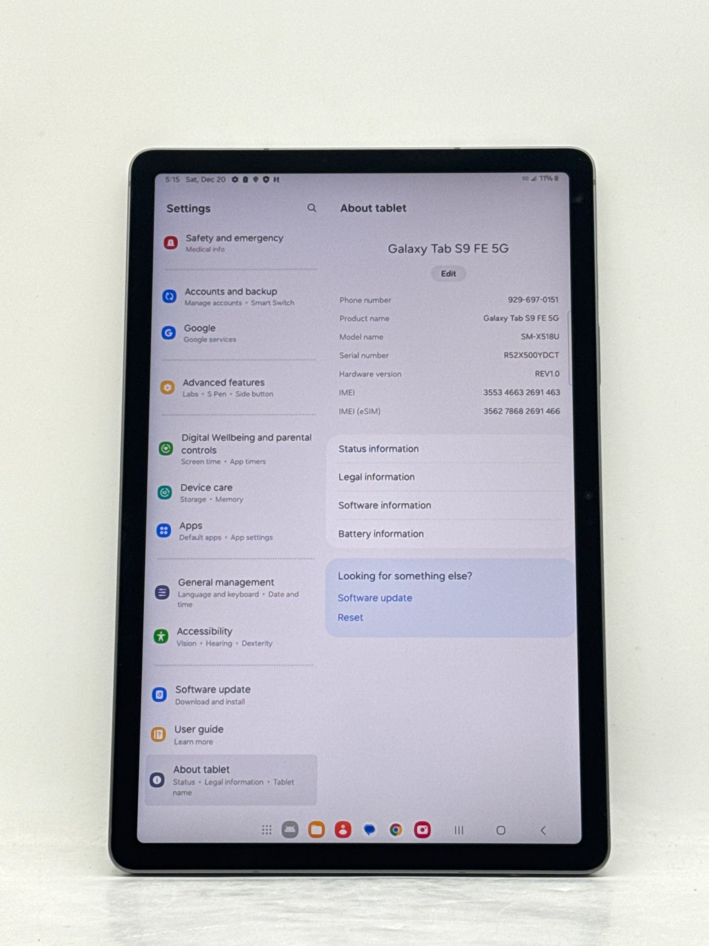 Verizon Samsung Galaxy Tab S9 FE 5G 10.9" SM-X518U 128GB 6GB RAM Gray