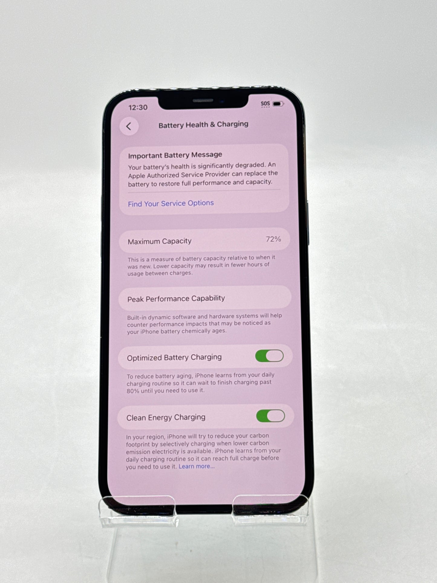 Unlocked Apple iPhone 12 Pro Max A2342 512GB Pacific Blue - Service Battery 72%