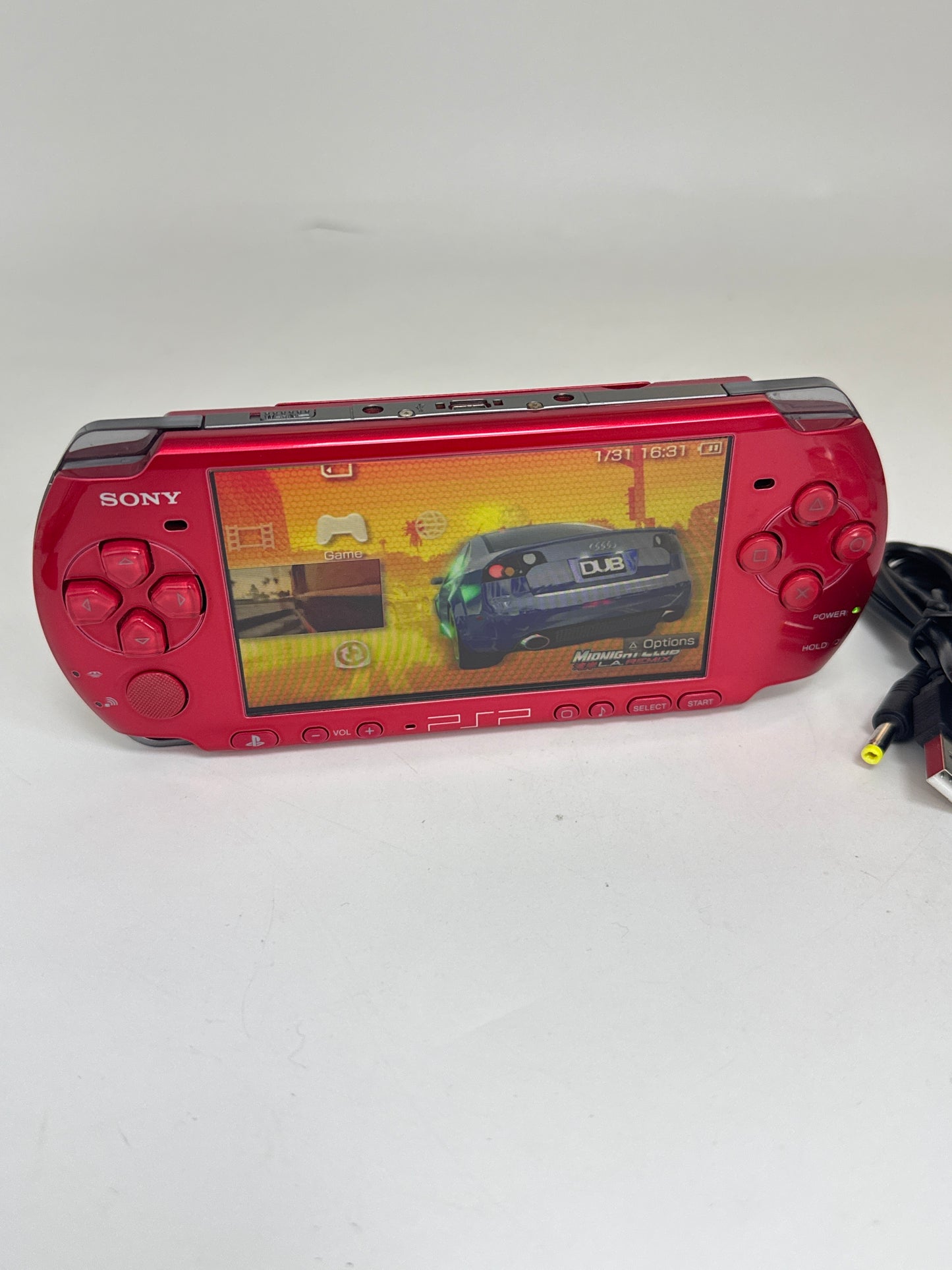 Sony PSP-3000 Red Console #62 w/ 1200mAh Battery & Charger Back Lid Falls Off