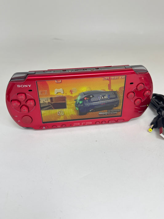 Sony PSP-3000 Red Console #62 w/ 1200mAh Battery & Charger Back Lid Falls Off