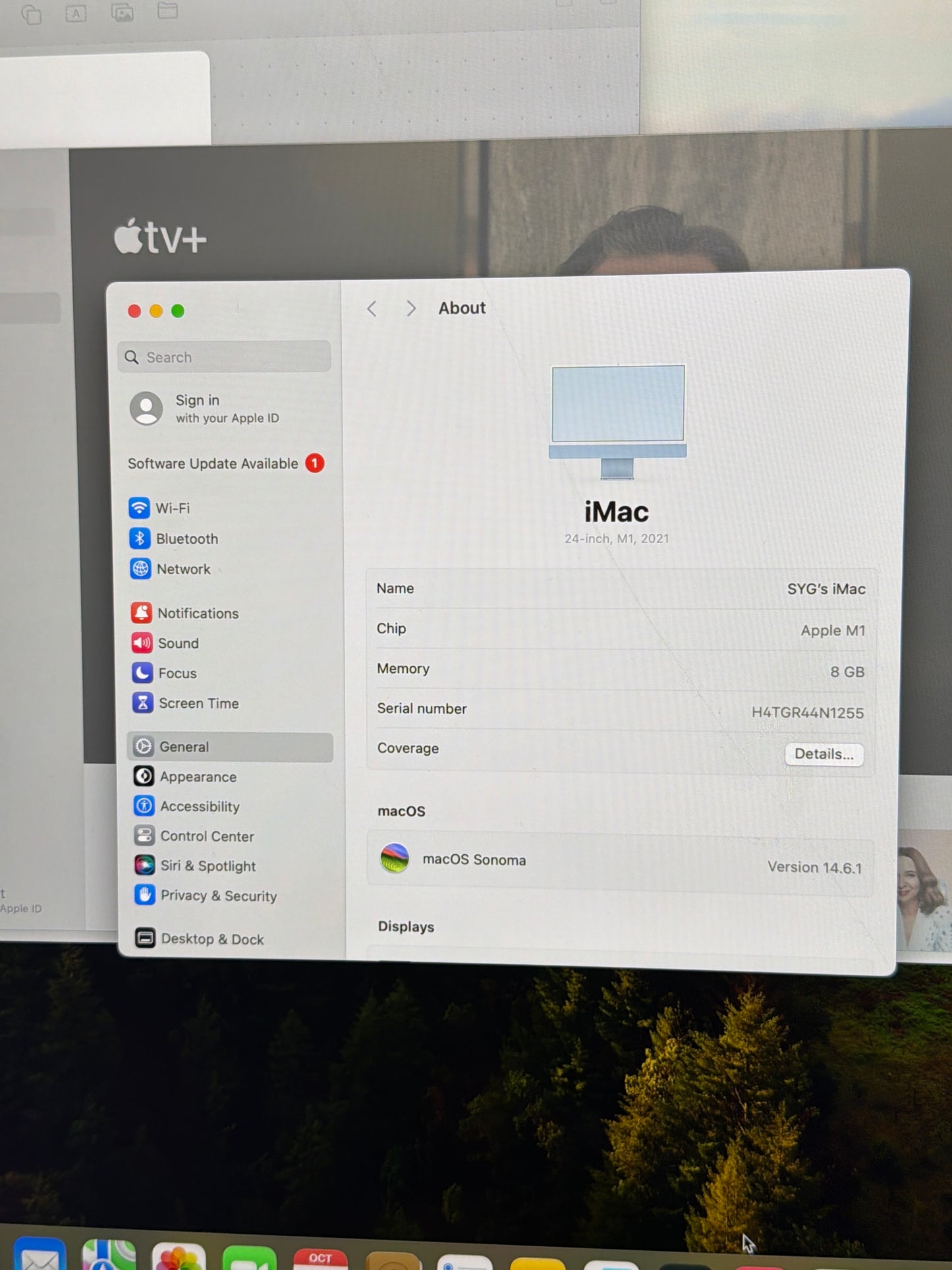 Apple iMac 24 inch M1 2021 8GB RAM 256GB SSD Blue A2439 - Cracked Glass READ!