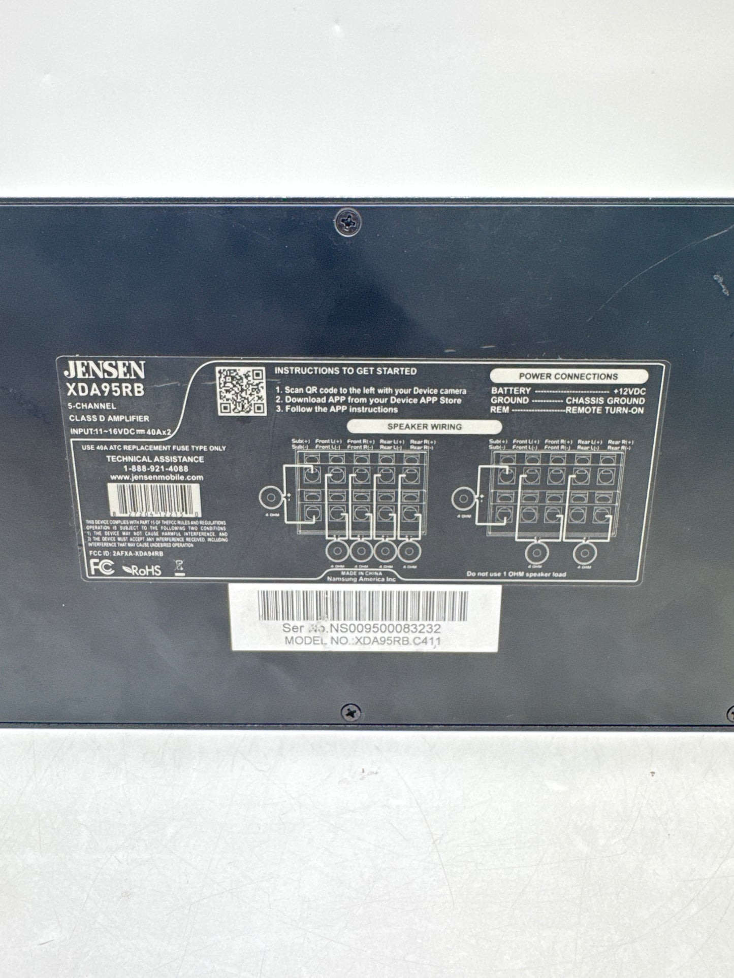 Jensen XDA95RB Class D 5 Channel 1500 Watts Power Amplifier Black