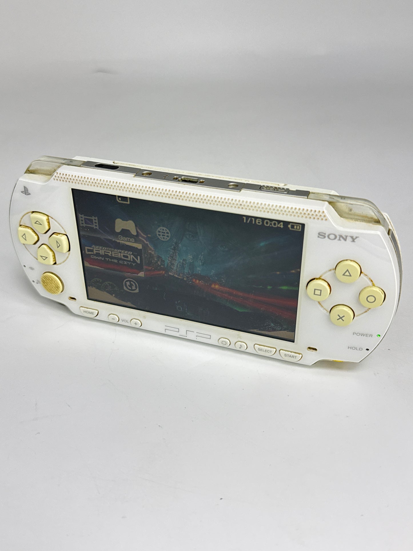 Sony PSP-1000 White Console #98 w/3600mAh Battery & No Charger Noisy UMD Drive